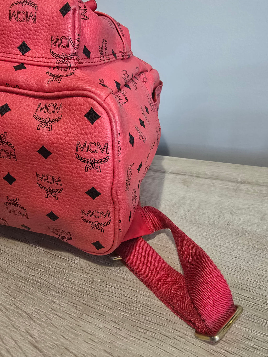 MCM Visetos Stark Studded Leather Backpack — Red