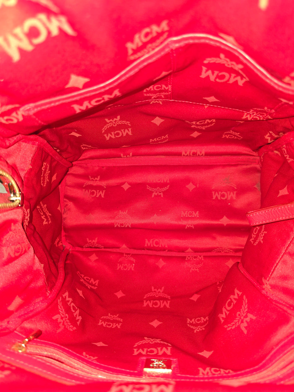 MCM Visetos Stark Studded Leather Backpack — Red