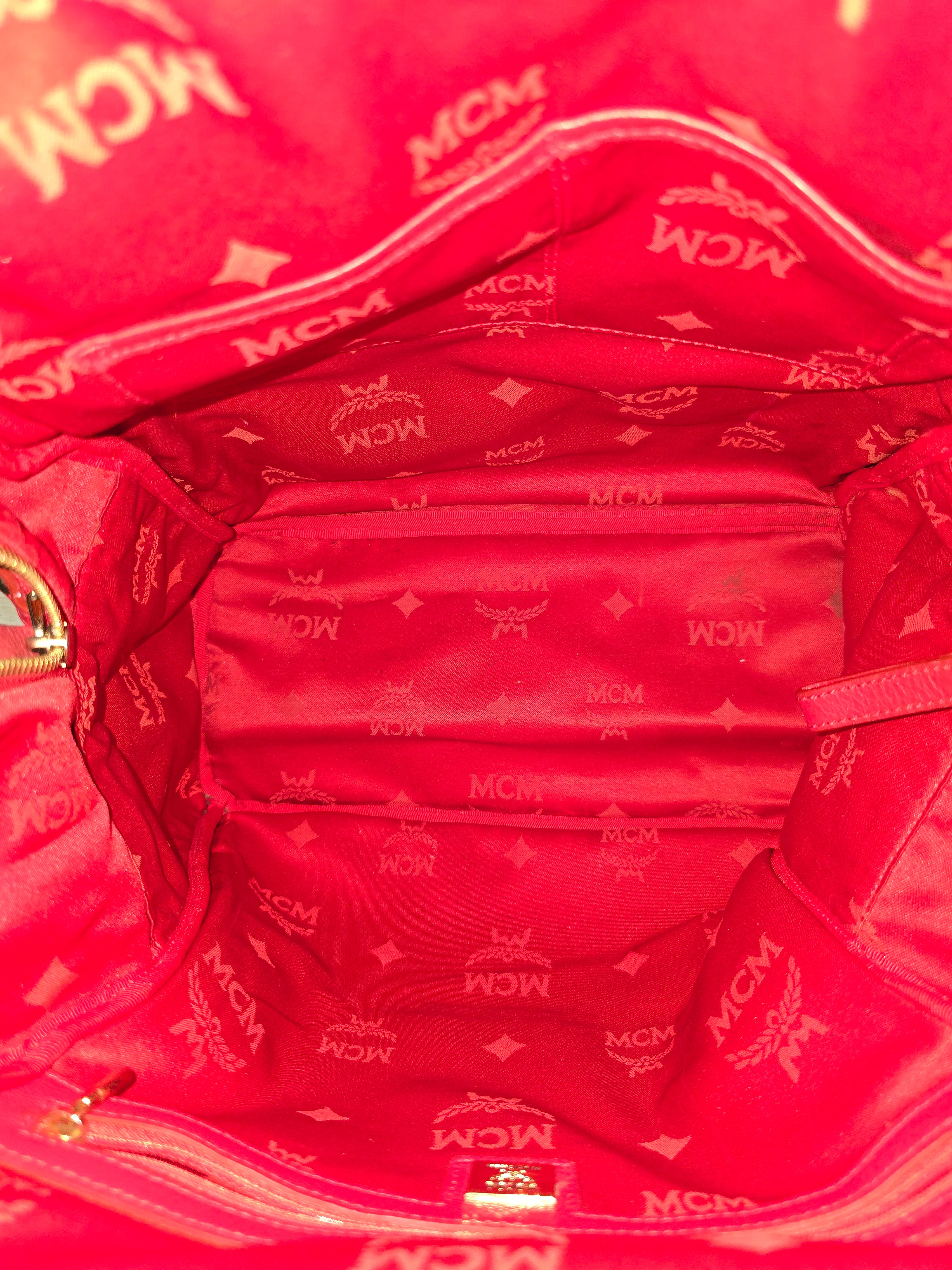 MCM Visetos Stark Studded Leather Backpack — Red