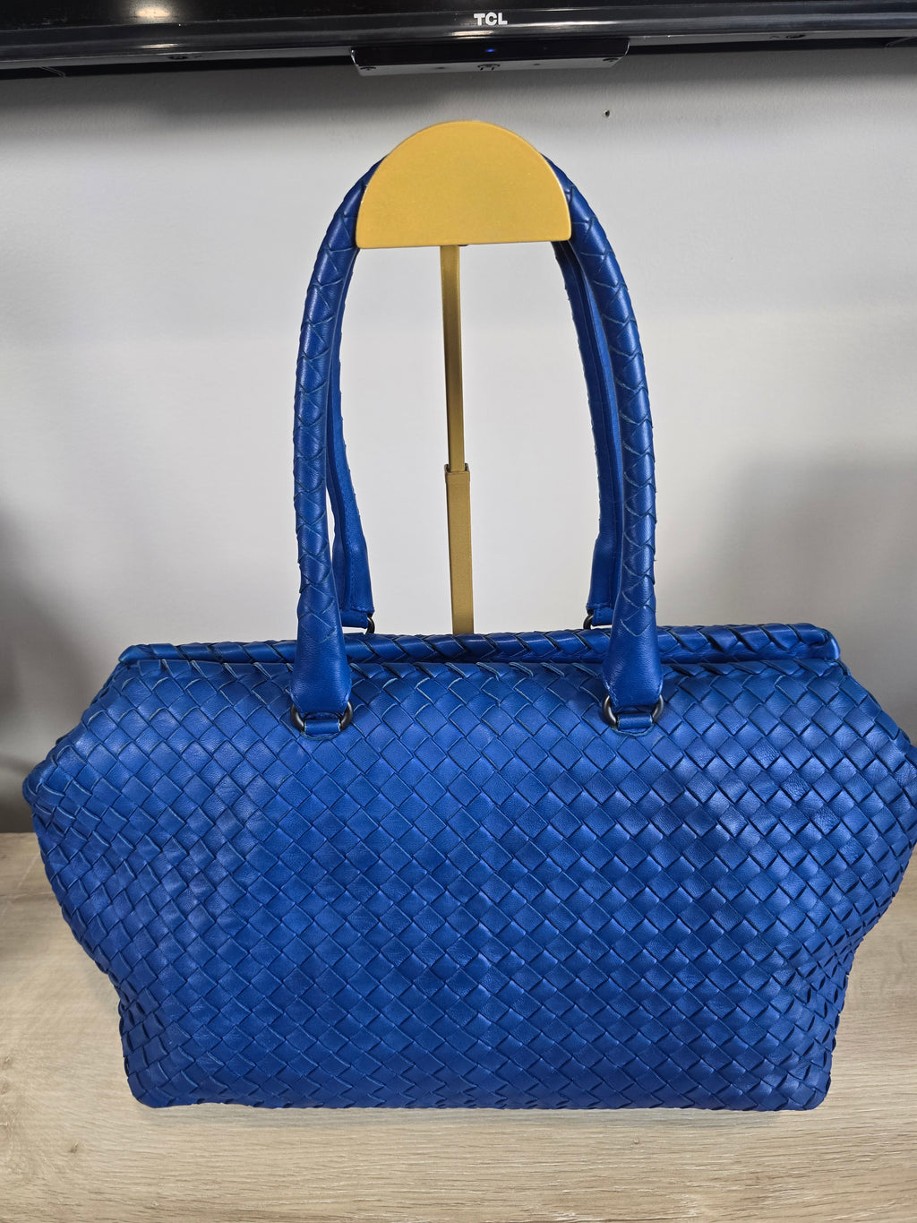 Bottega Veneta Blue Intrecciato Woven Leather Brick Tote