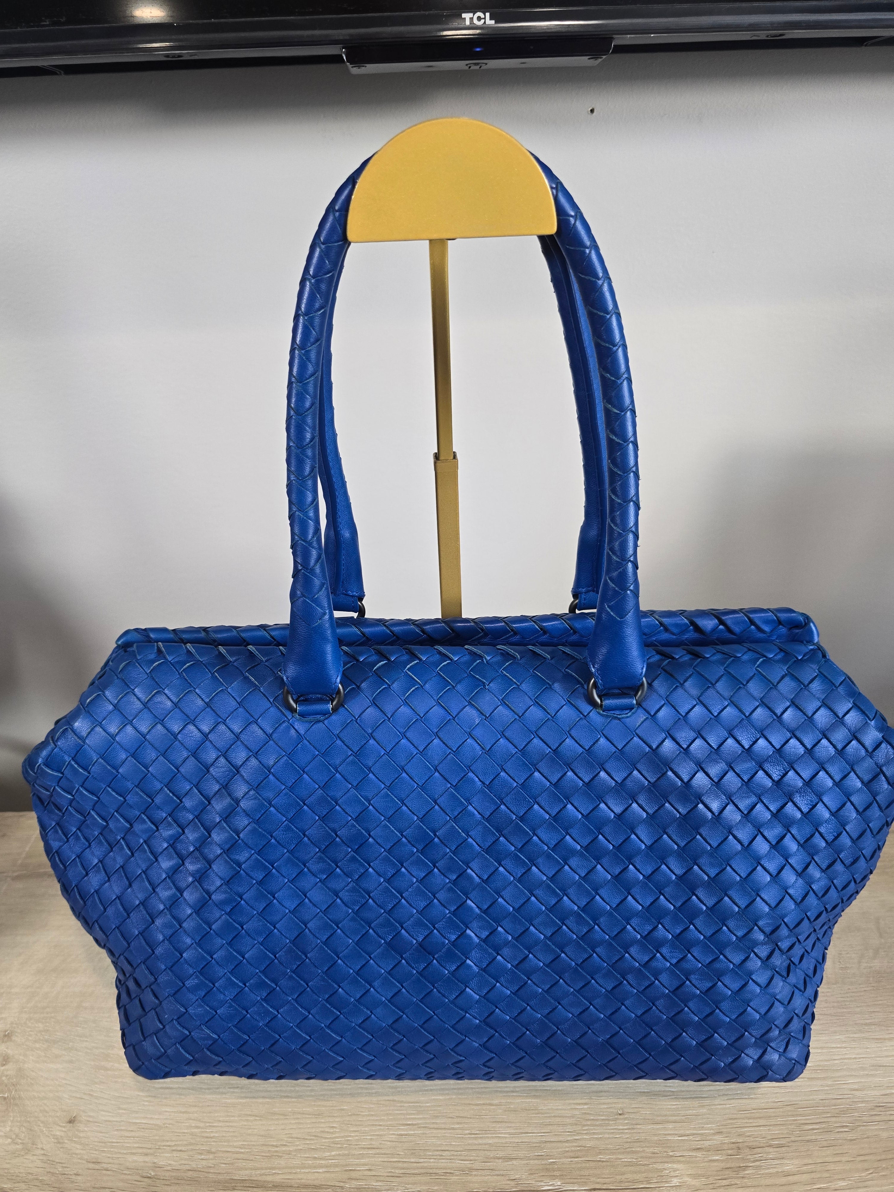 Bottega Veneta Blue Intrecciato Woven Leather Brick Tote