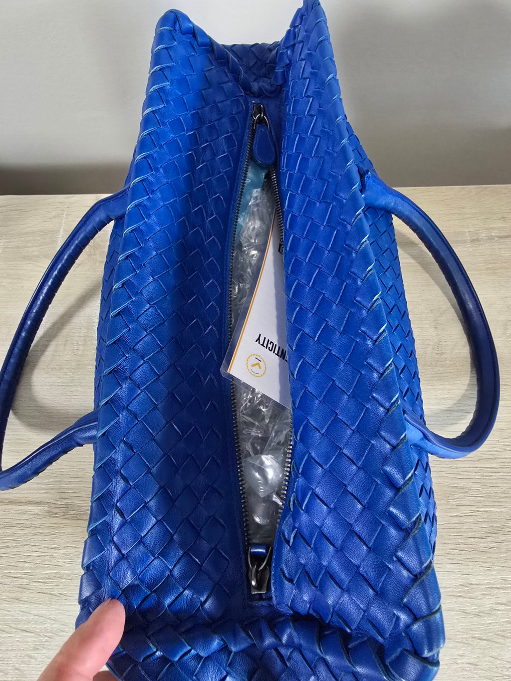 Bottega Veneta Blue Intrecciato Woven Leather Brick Tote