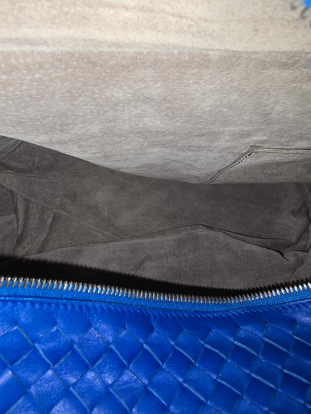 Bottega Veneta Blue Intrecciato Woven Leather Brick Tote