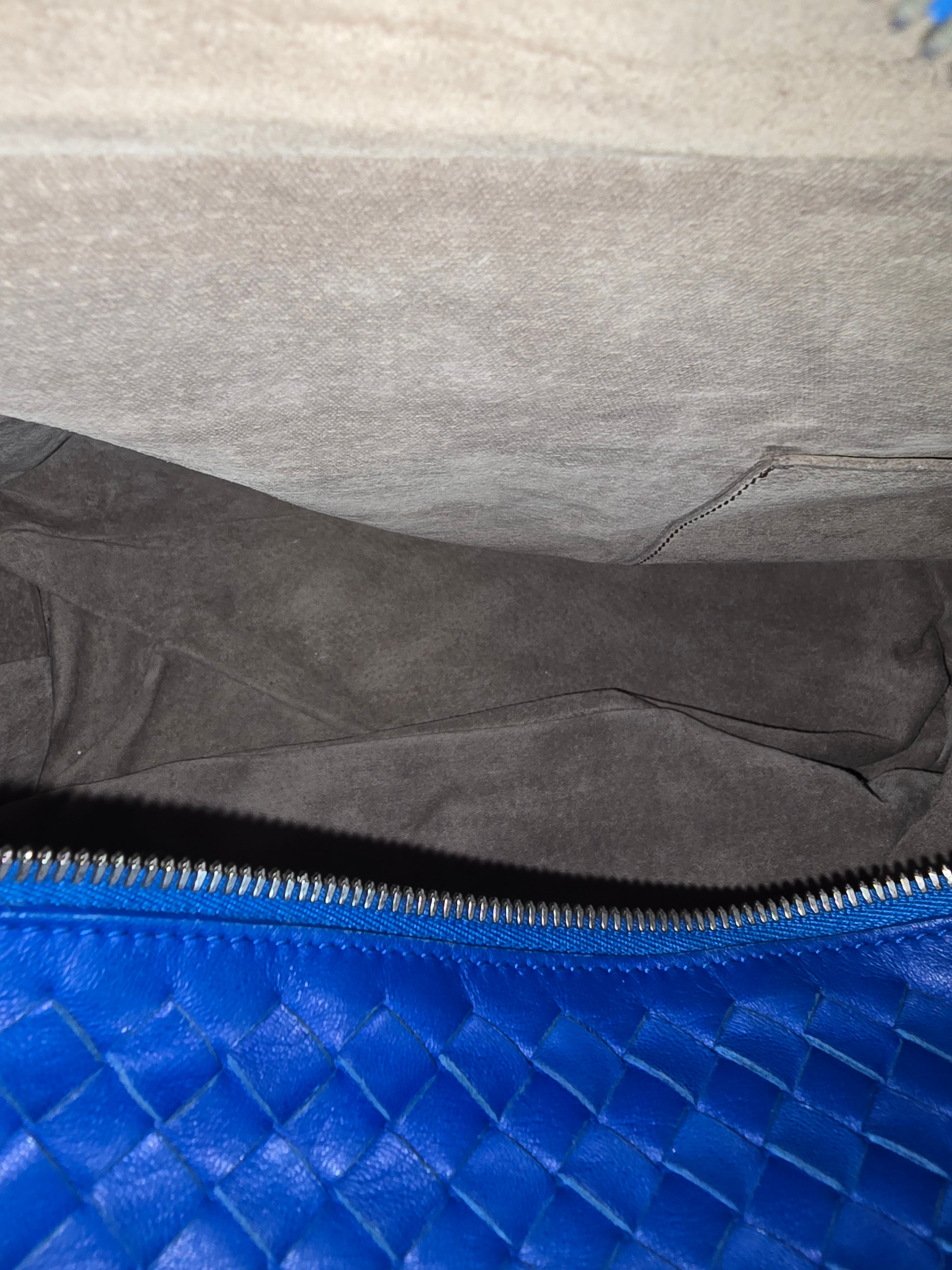 Bottega Veneta Blue Intrecciato Woven Leather Brick Tote