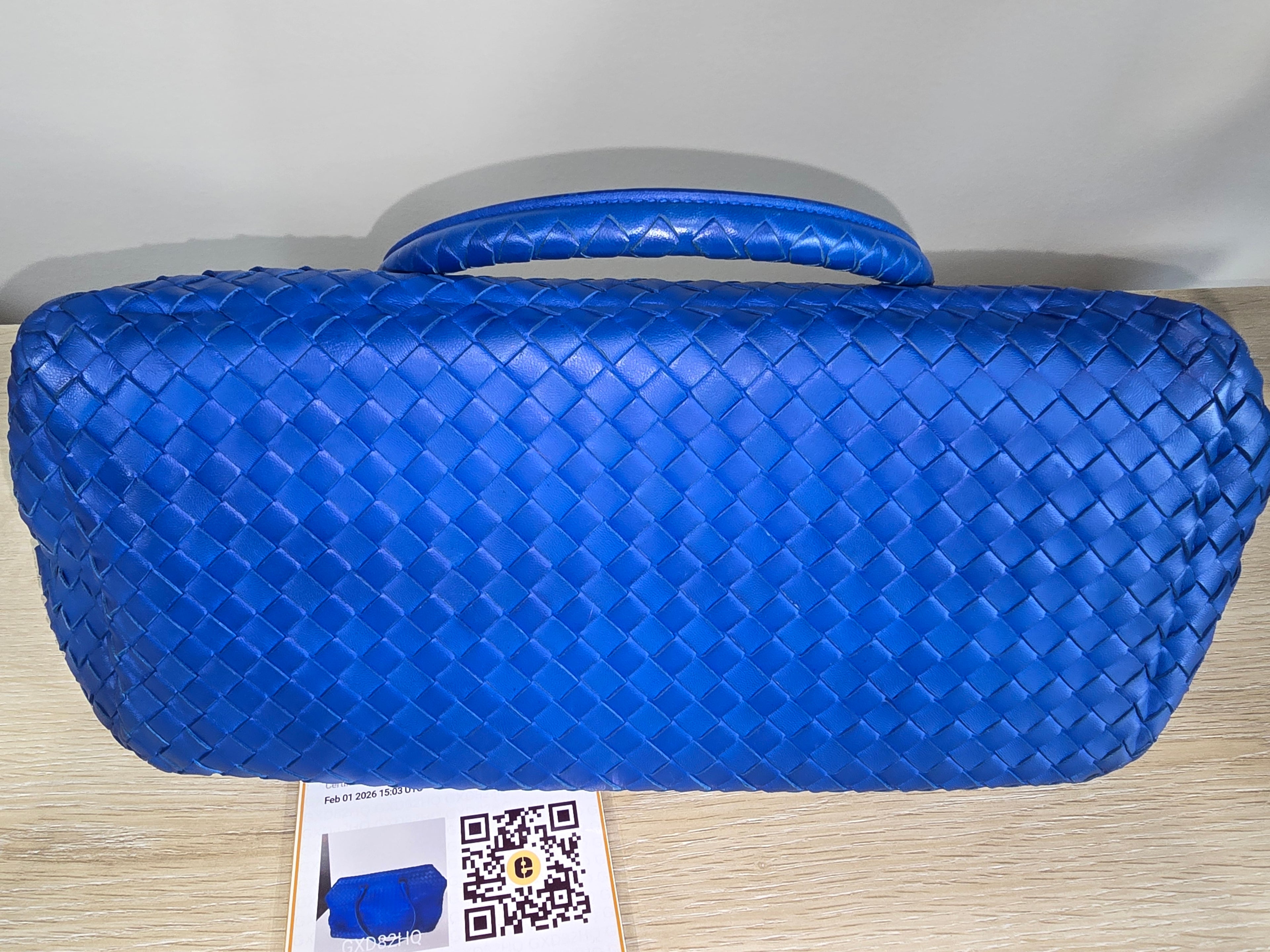 Bottega Veneta Blue Intrecciato Woven Leather Brick Tote