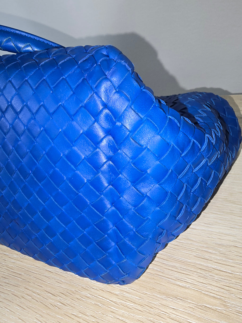 Bottega Veneta Blue Intrecciato Woven Leather Brick Tote