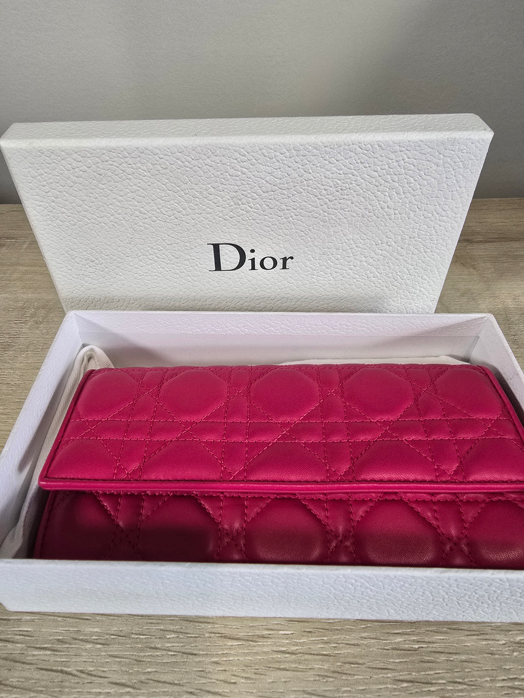 Christian Dior Miss Dior Wallet on Chain Fuchsia Cannage Quilted Leather