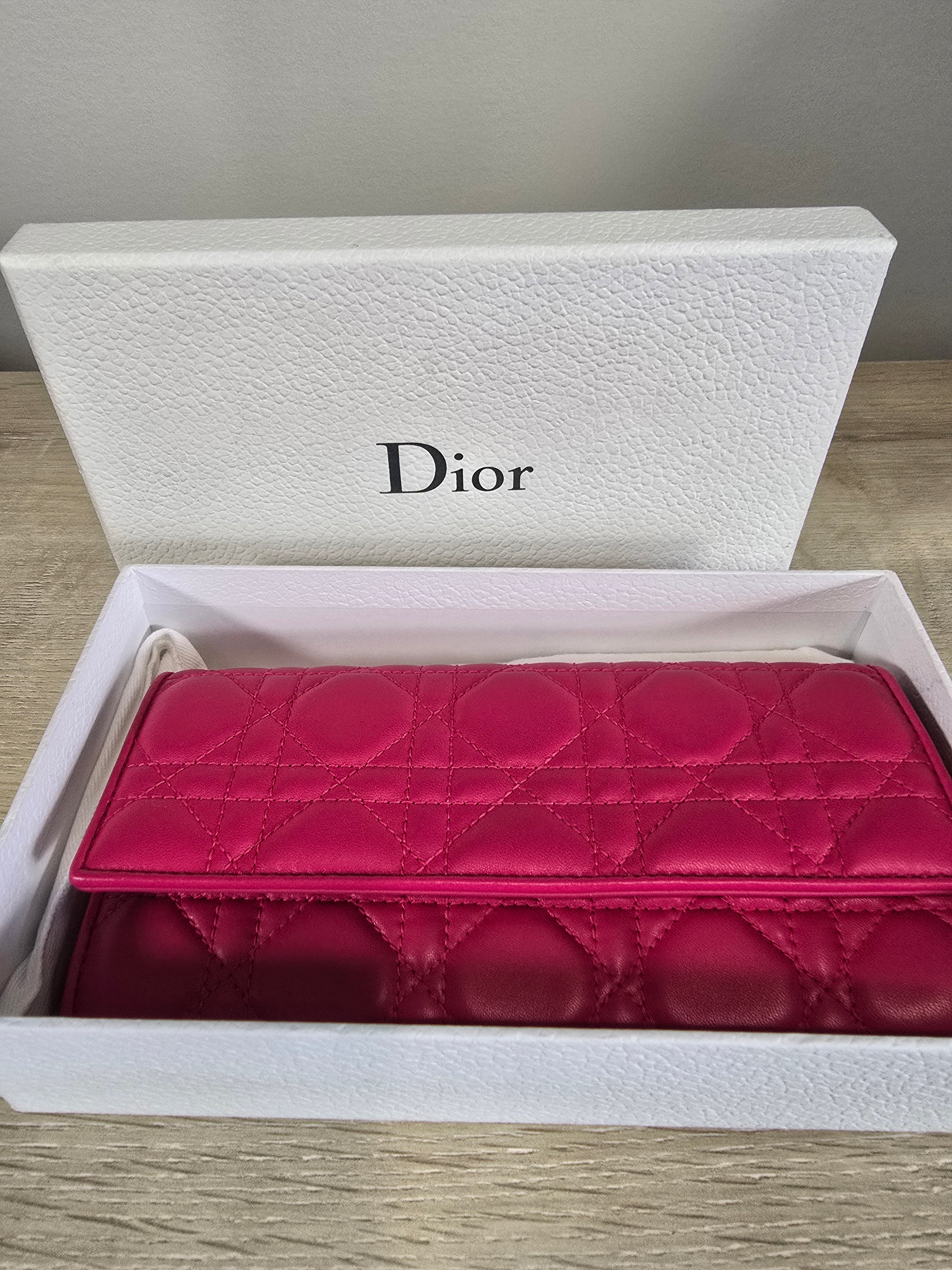 Christian Dior Miss Dior Wallet on Chain Fuchsia Cannage Quilted Leather