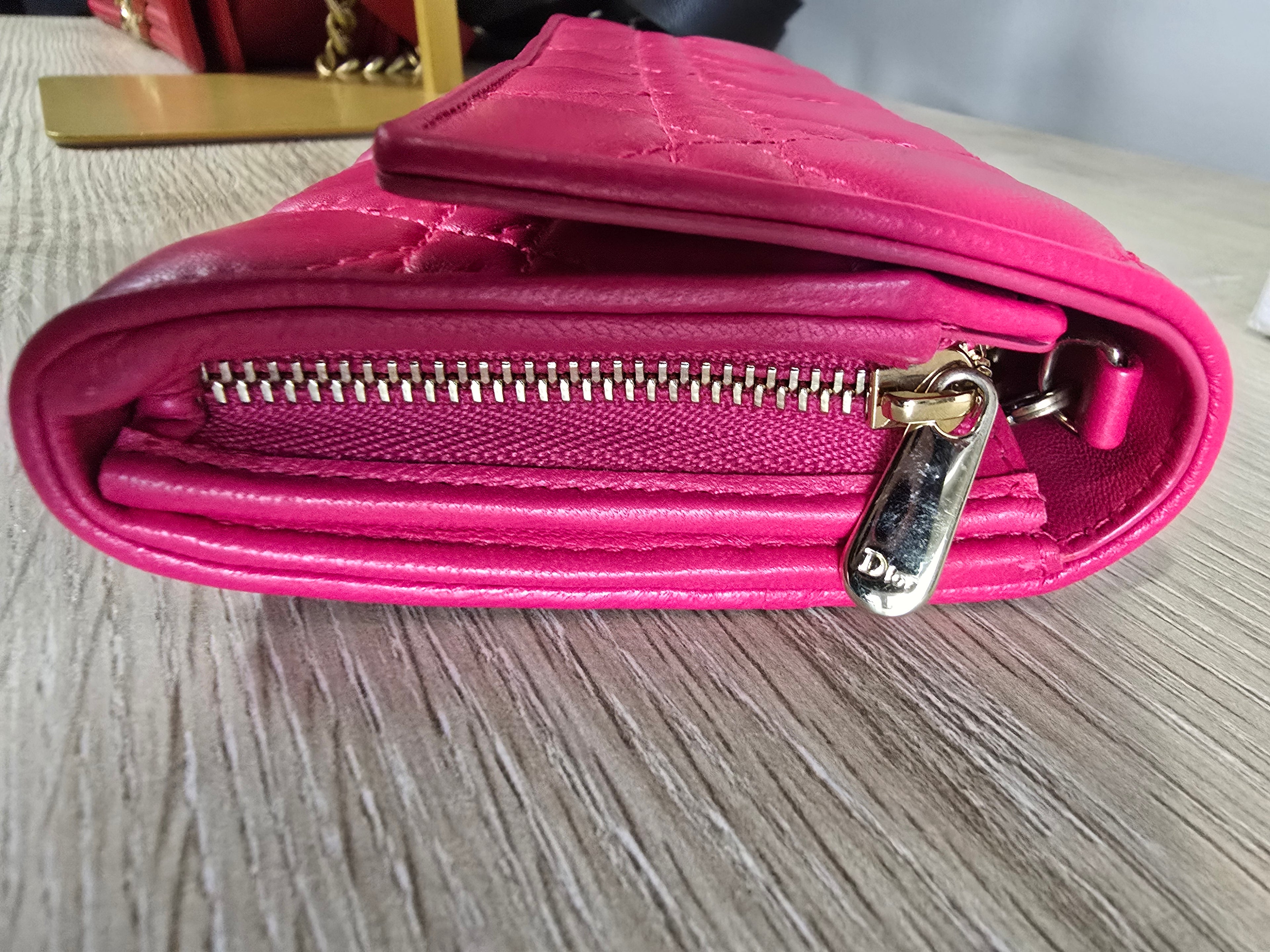 Christian Dior Miss Dior Wallet on Chain Fuchsia Cannage Quilted Leather