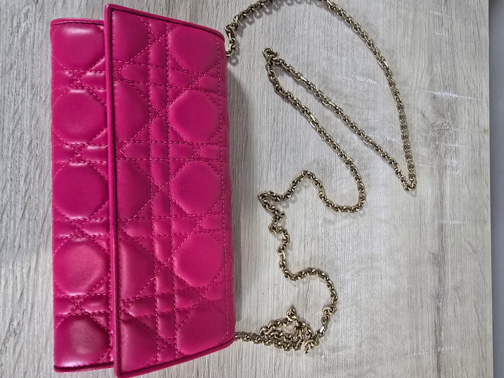 Christian Dior Miss Dior Wallet on Chain Fuchsia Cannage Quilted Leather