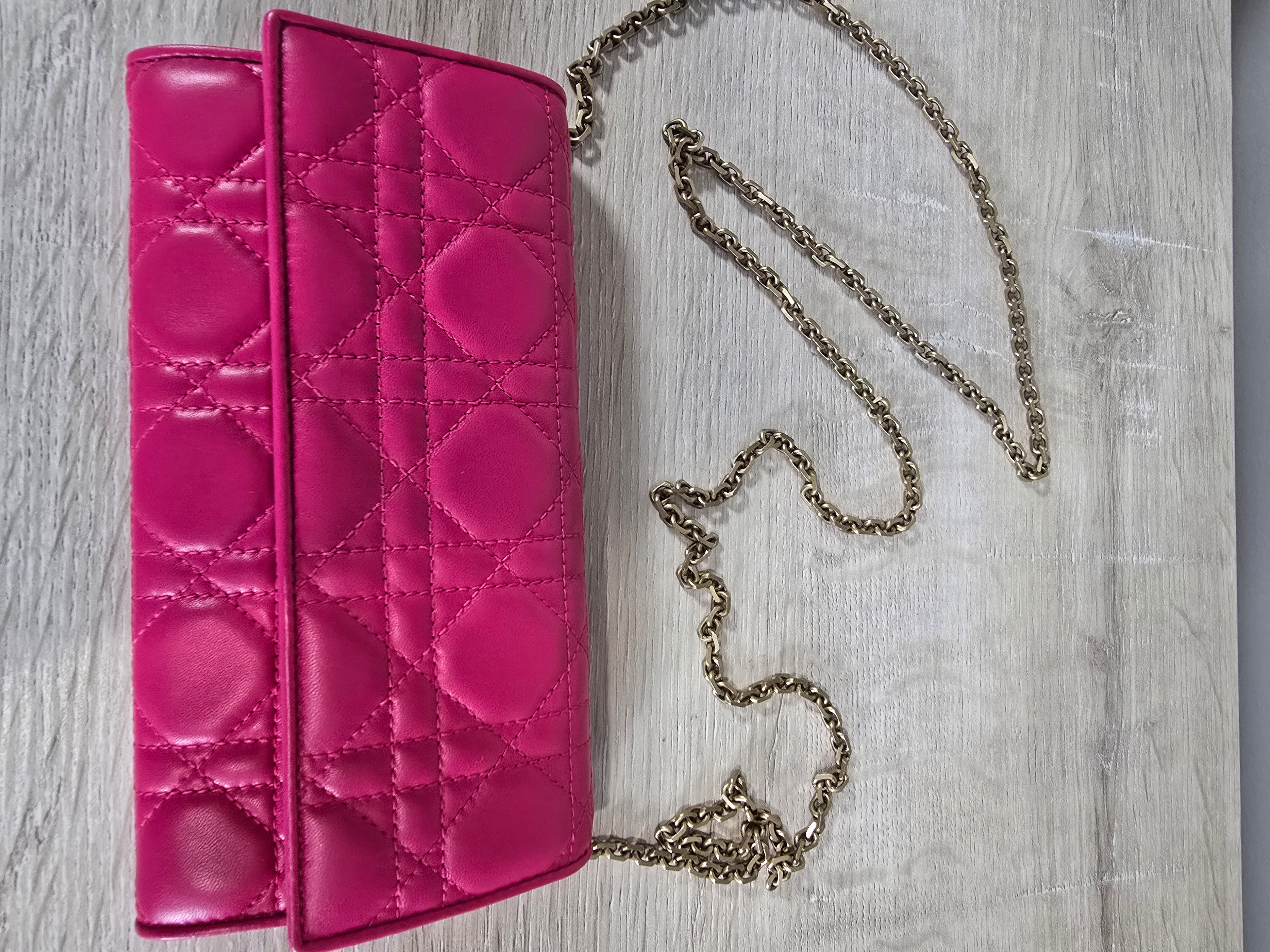 Christian Dior Miss Dior Wallet on Chain Fuchsia Cannage Quilted Leather