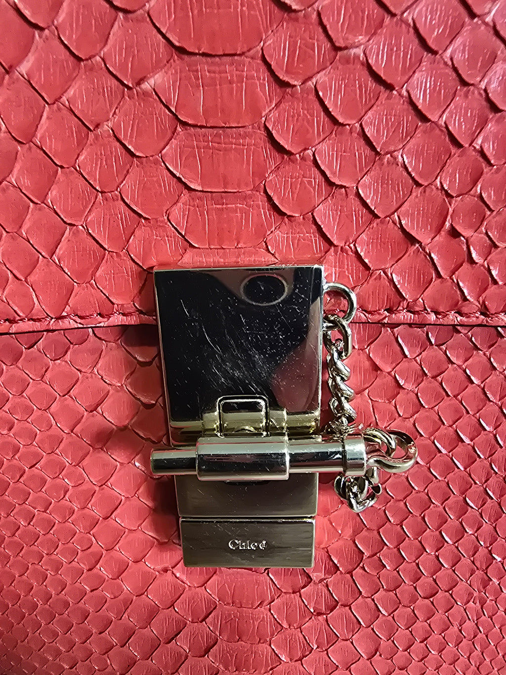 Chloé Drew Small Crossbody Bag Python Red Gold Hardware