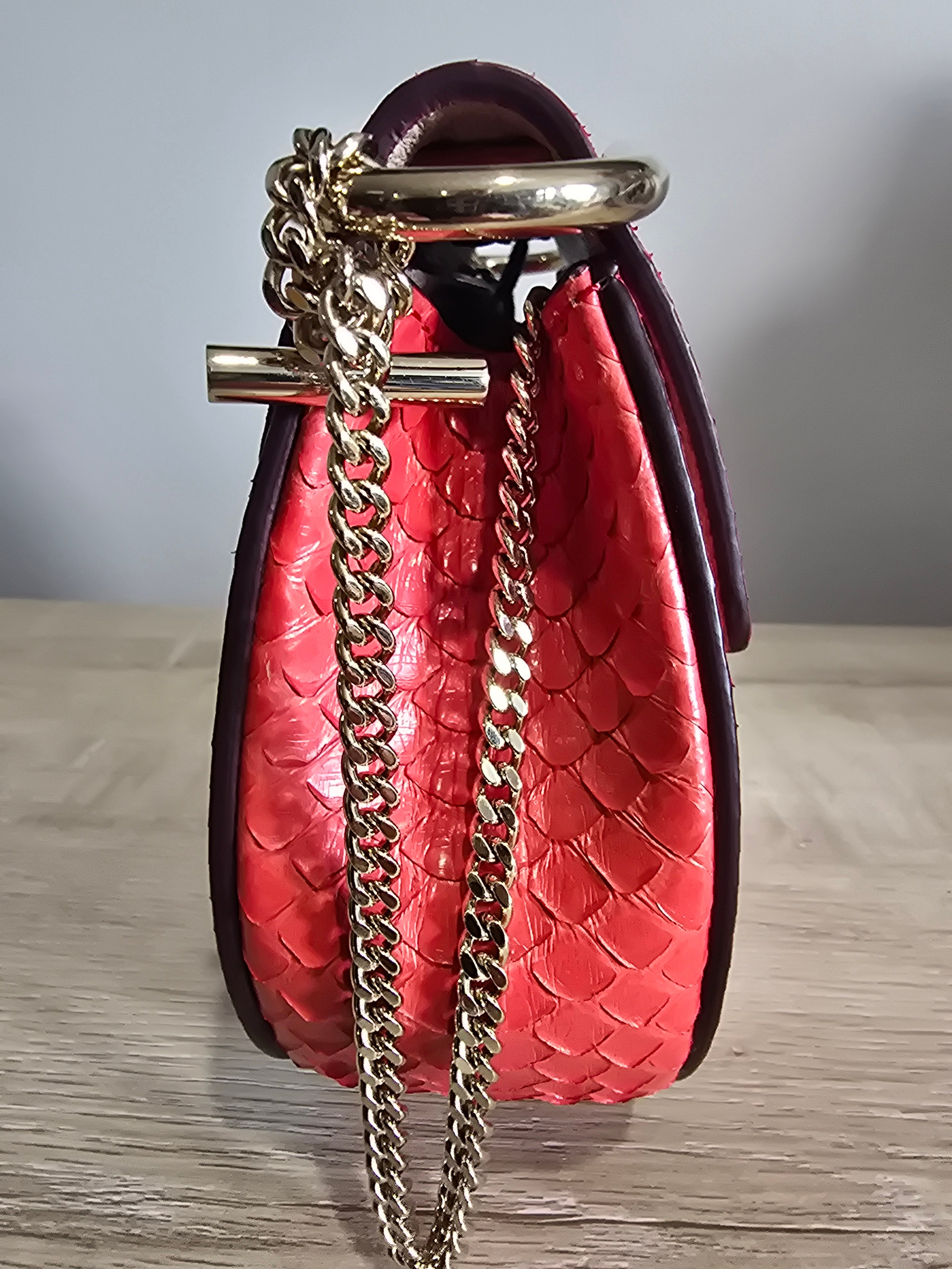 Chloé Drew Small Crossbody Bag Python Red Gold Hardware