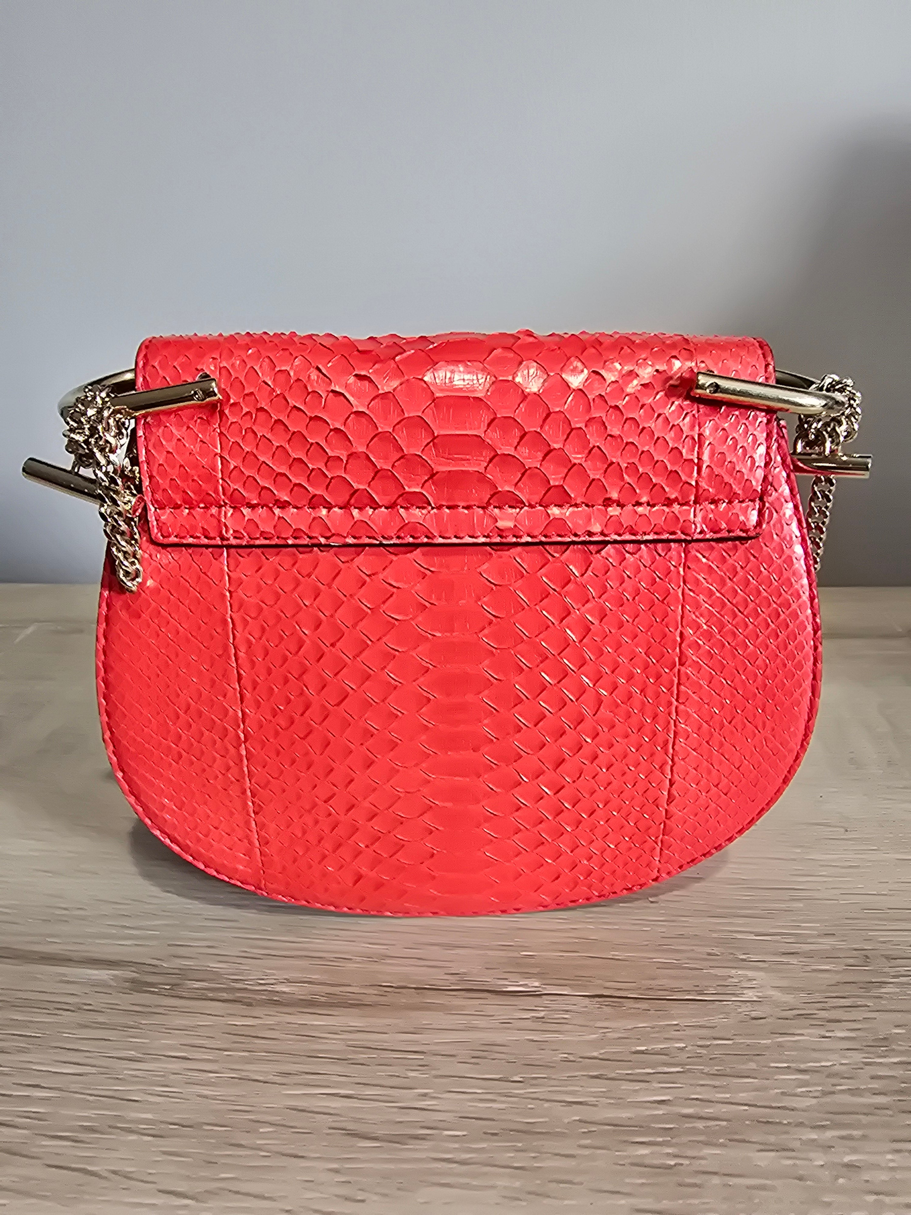 Chloé Drew Small Crossbody Bag Python Red Gold Hardware