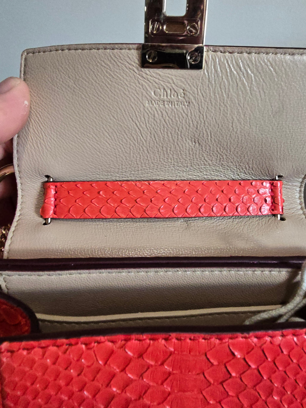 Chloé Drew Small Crossbody Bag Python Red Gold Hardware