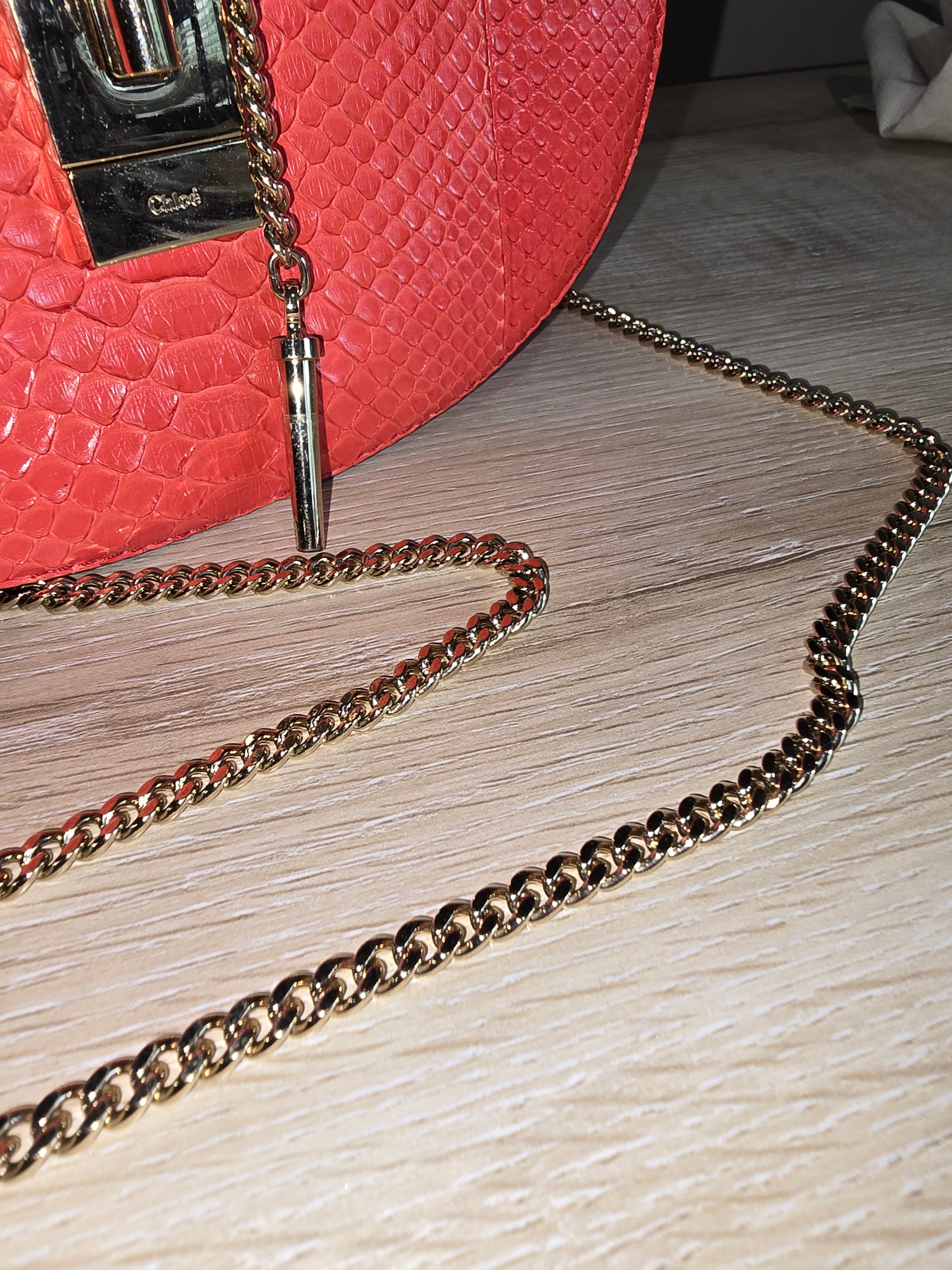 Chloé Drew Small Crossbody Bag Python Red Gold Hardware