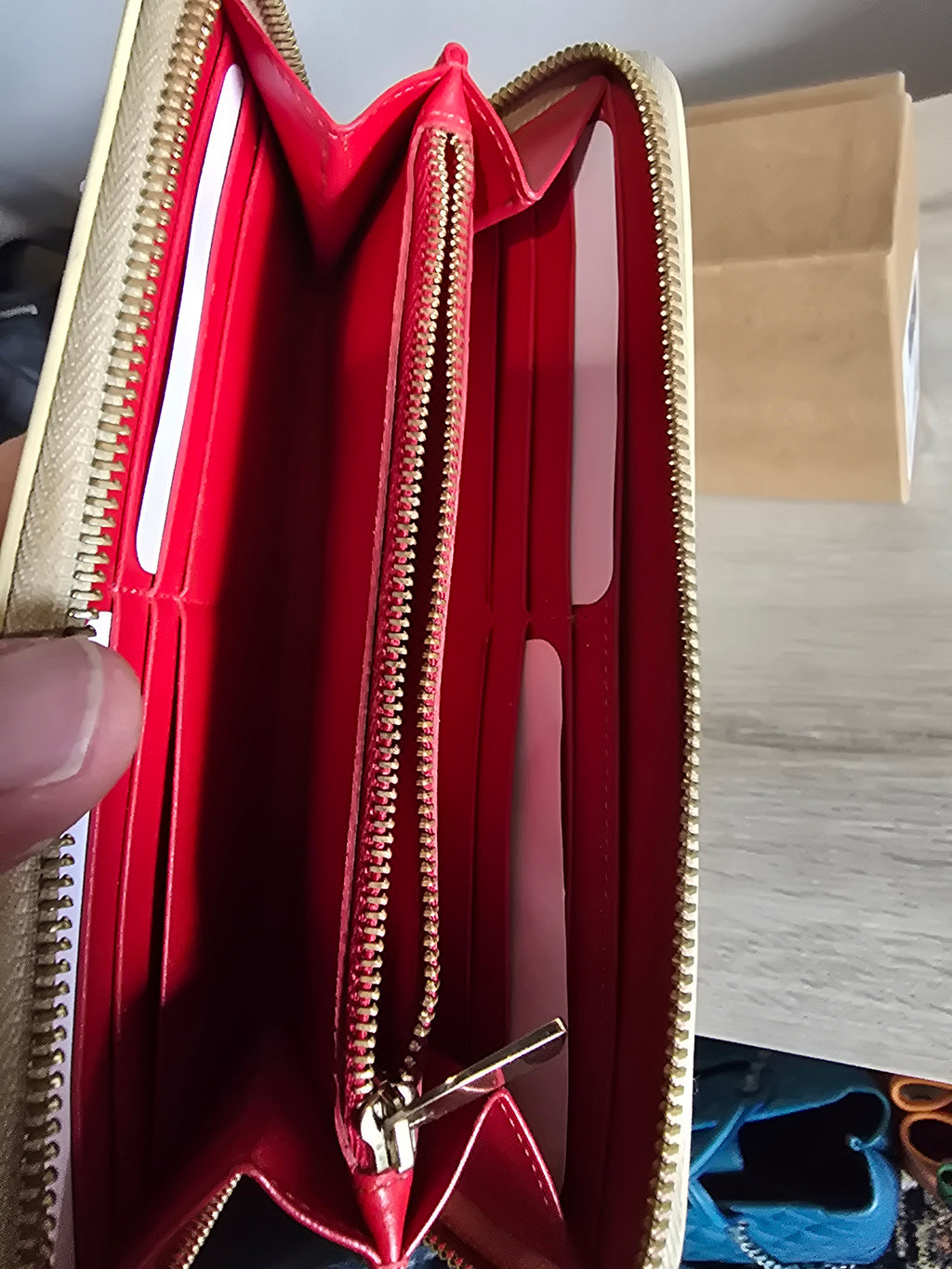 Christian Louboutin Panettone Off White Leather Zip Wallet Iridescent Studs