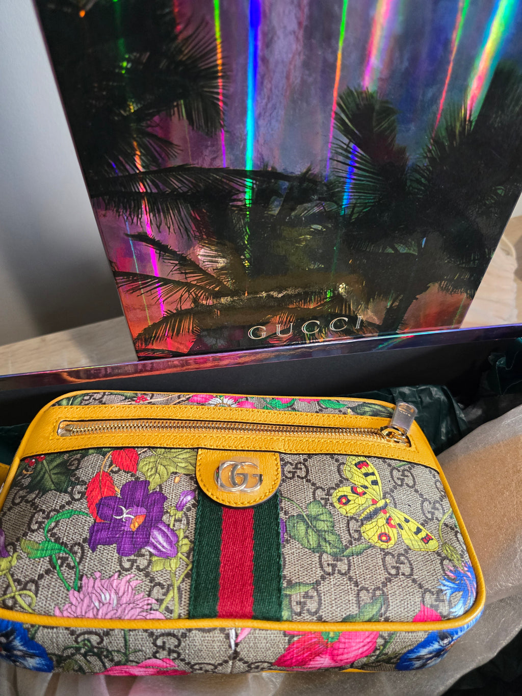 Gucci Floral GG Canvas Belt Bag Yellow Trim