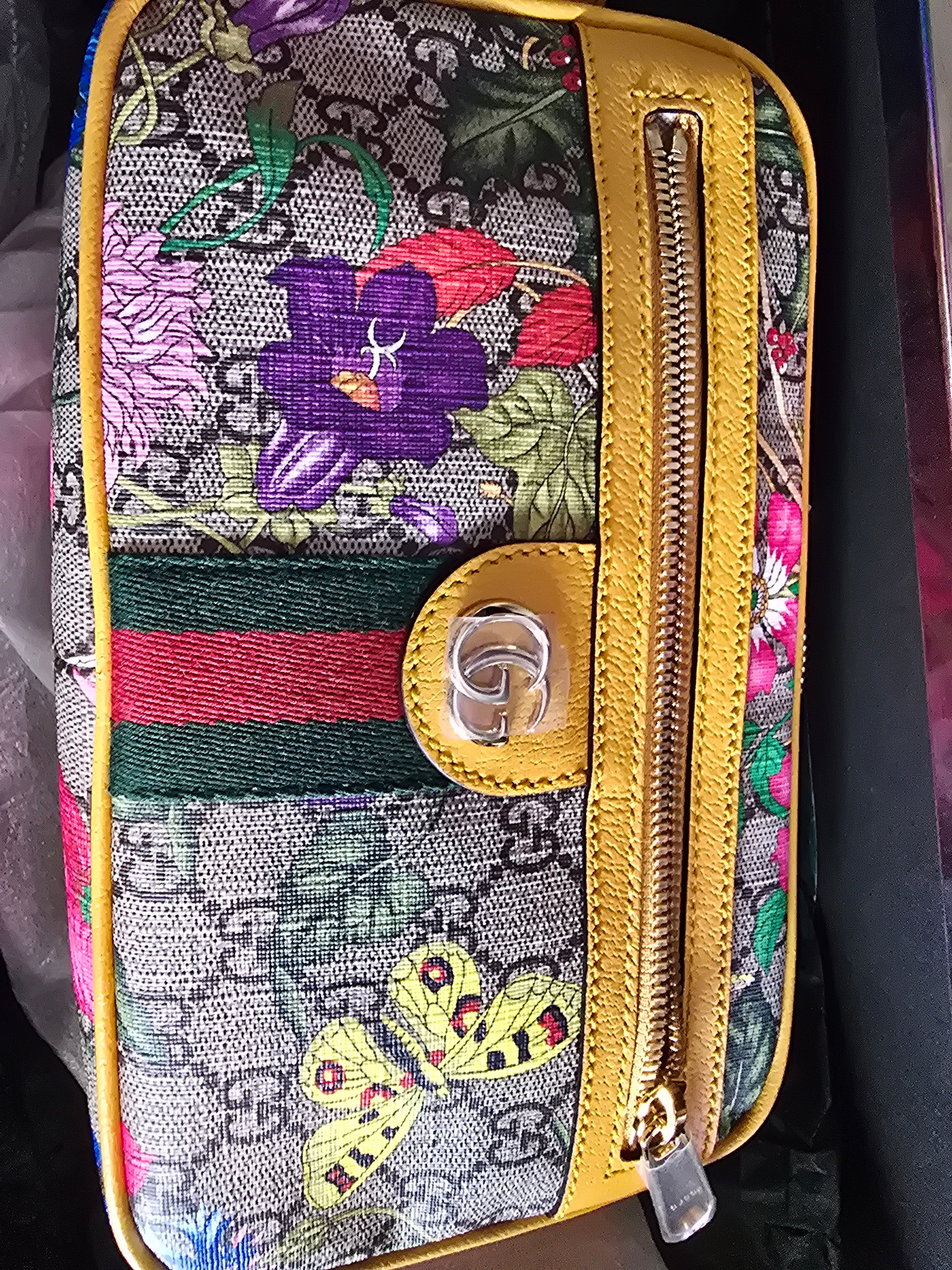 Gucci Floral GG Canvas Belt Bag Yellow Trim