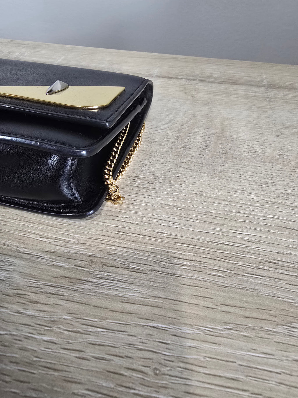 Fendi Eye Monster Tube Wallet on Chain Black Gold Hardware