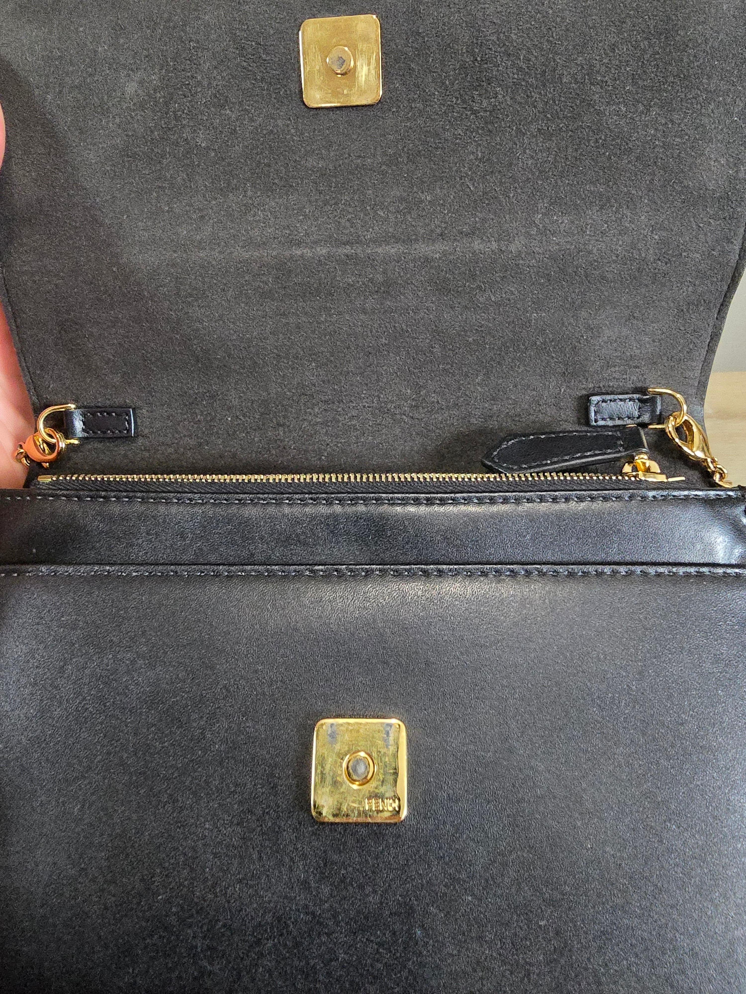 Fendi Eye Monster Tube Wallet on Chain Black Gold Hardware