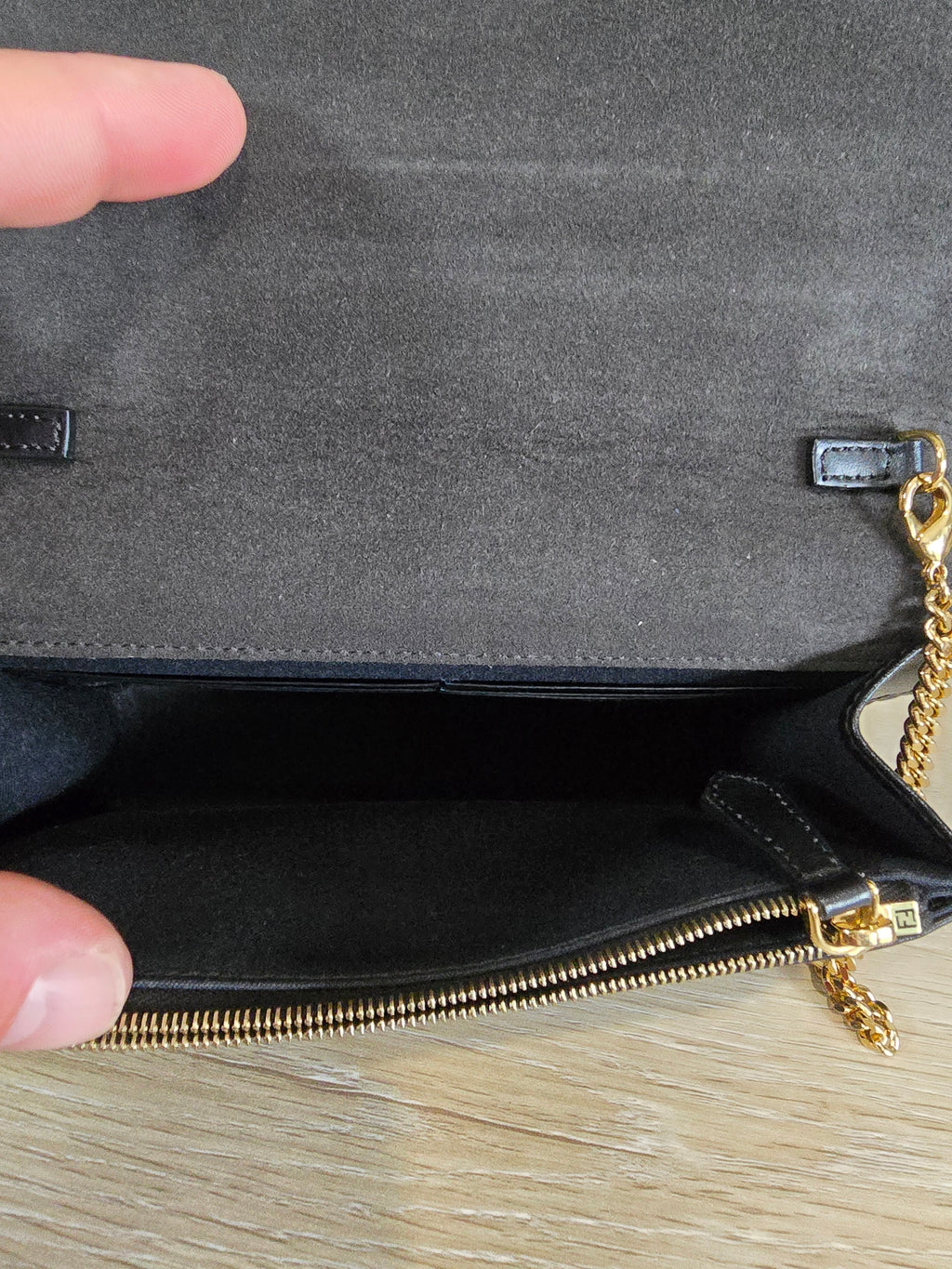 Fendi Eye Monster Tube Wallet on Chain Black Gold Hardware