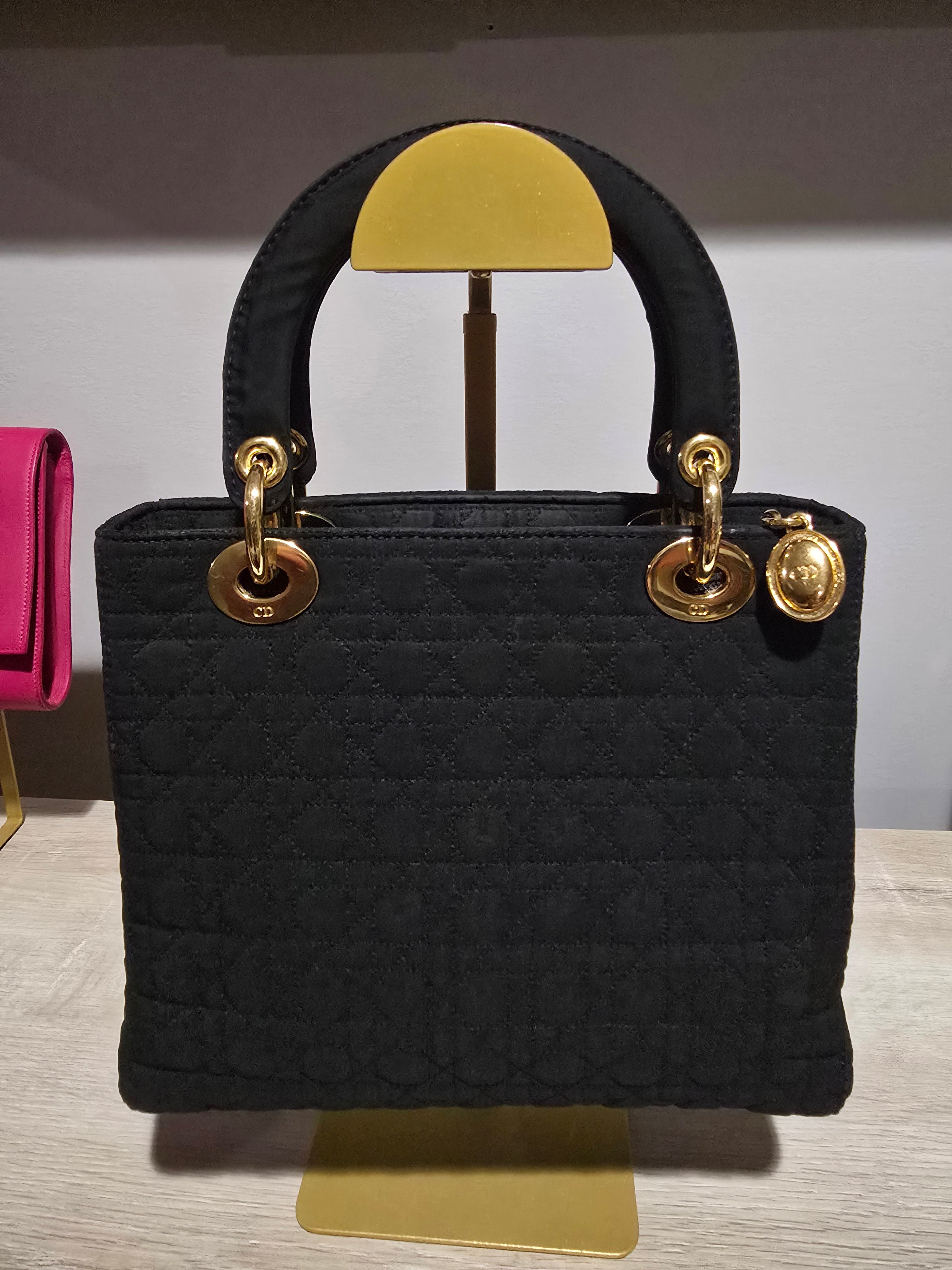 Christian Dior Lady Dior Small Black Canvas Gold Hardware