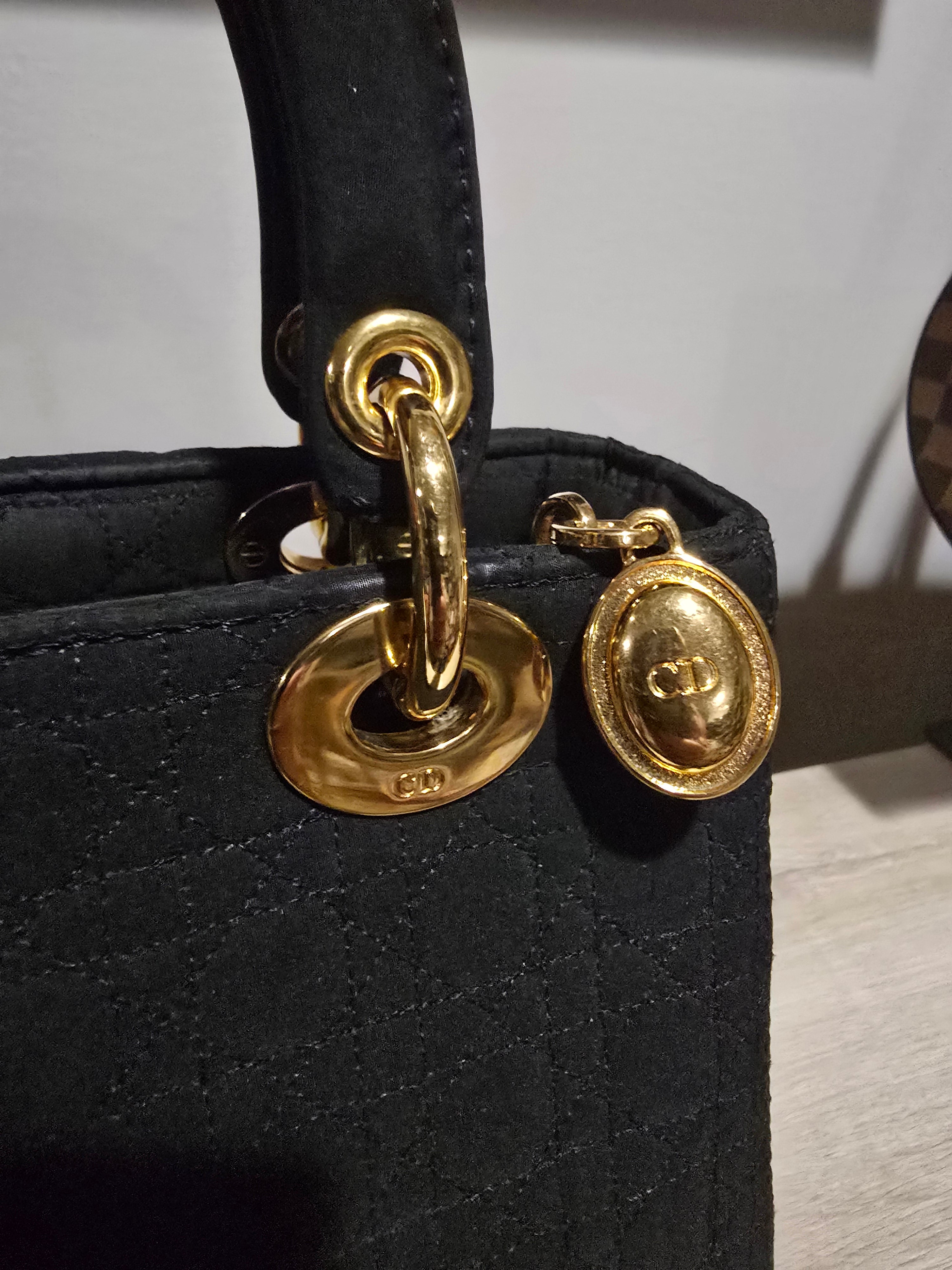 Christian Dior Lady Dior Small Black Canvas Gold Hardware