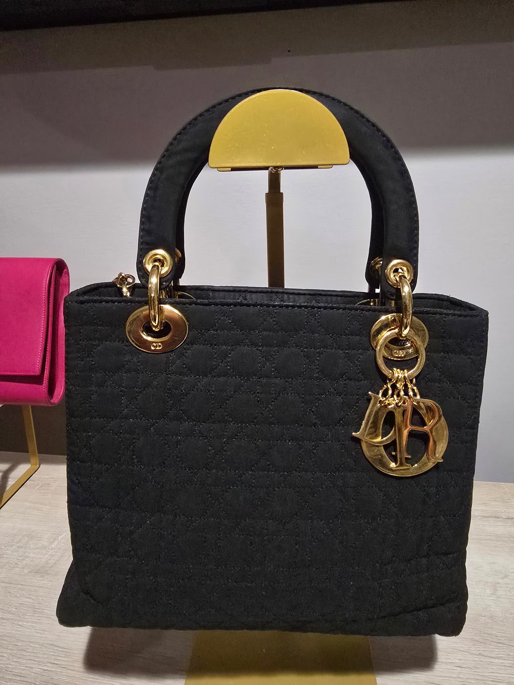 Christian Dior Lady Dior Small Black Canvas Gold Hardware