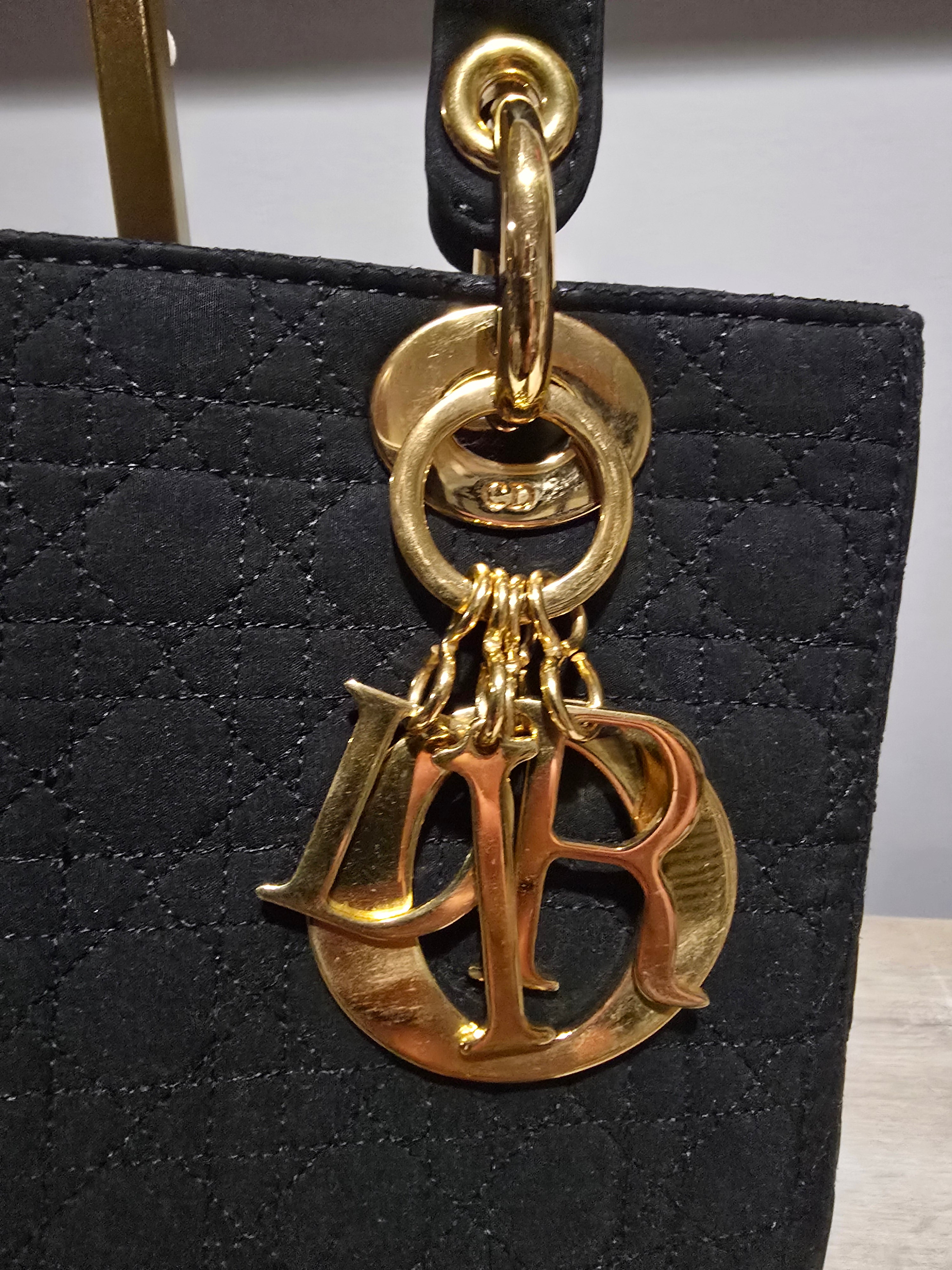 Christian Dior Lady Dior Small Black Canvas Gold Hardware