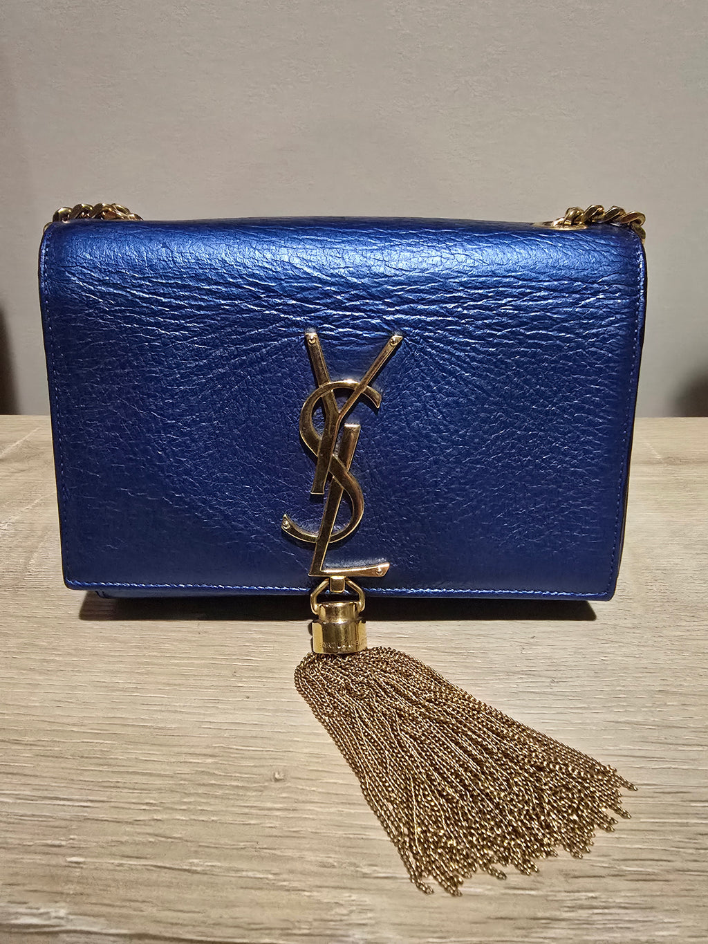 Saint Laurent Small Kate Tassel Bag Blue Gold Hardware