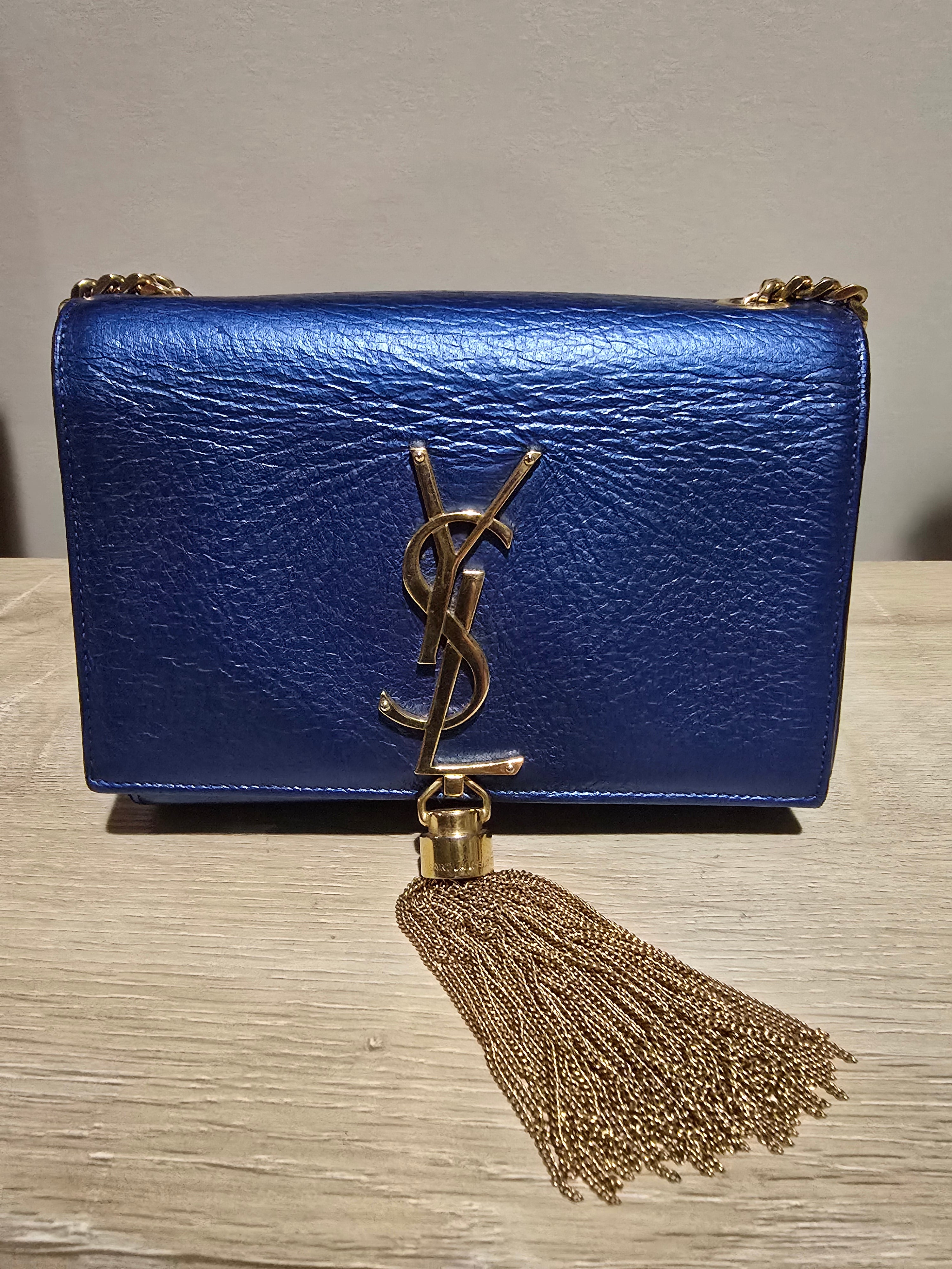 Saint Laurent Small Kate Tassel Bag Blue Gold Hardware