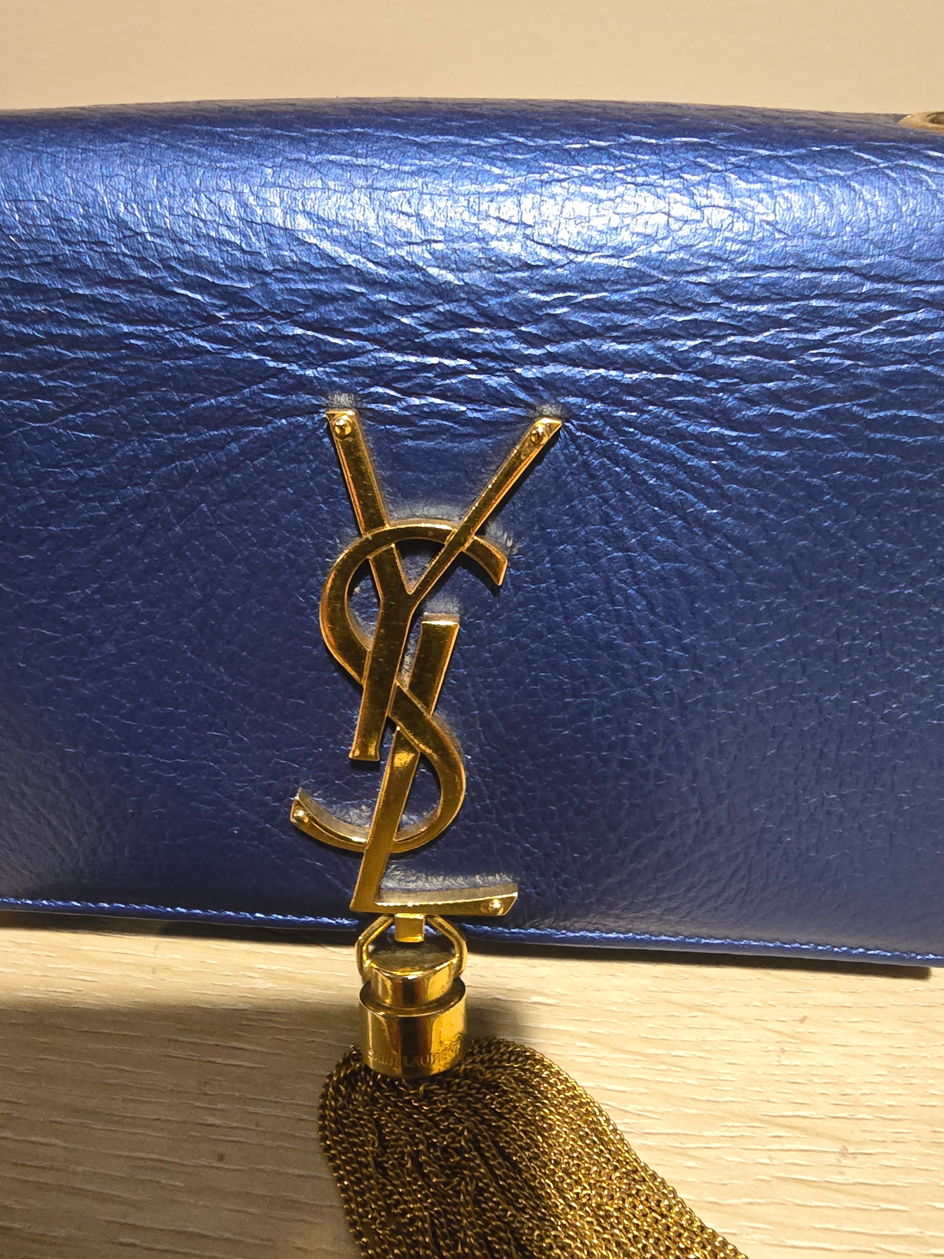 Saint Laurent Small Kate Tassel Bag Blue Gold Hardware
