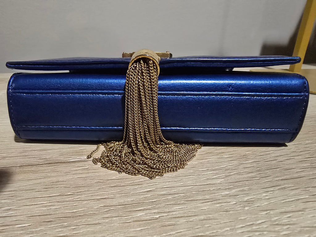 Saint Laurent Small Kate Tassel Bag Blue Gold Hardware