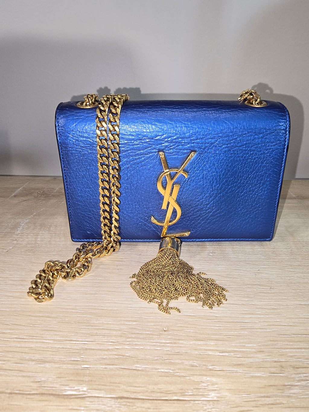 Saint Laurent Small Kate Tassel Bag Blue Gold Hardware