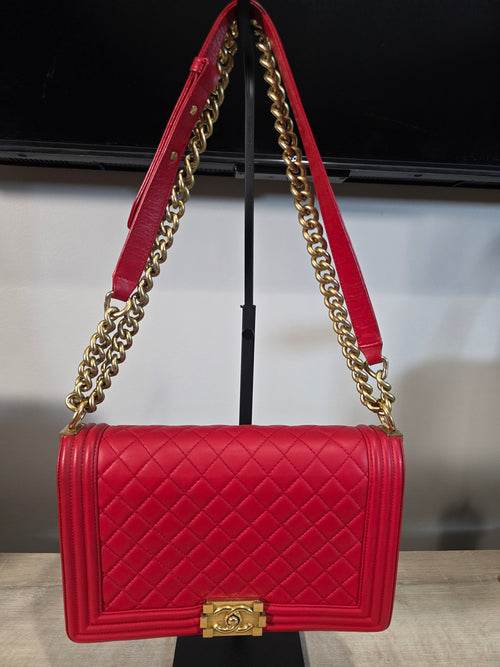 Chanel Caviar Quilted Medium Boy Bag Red Gold Hardware