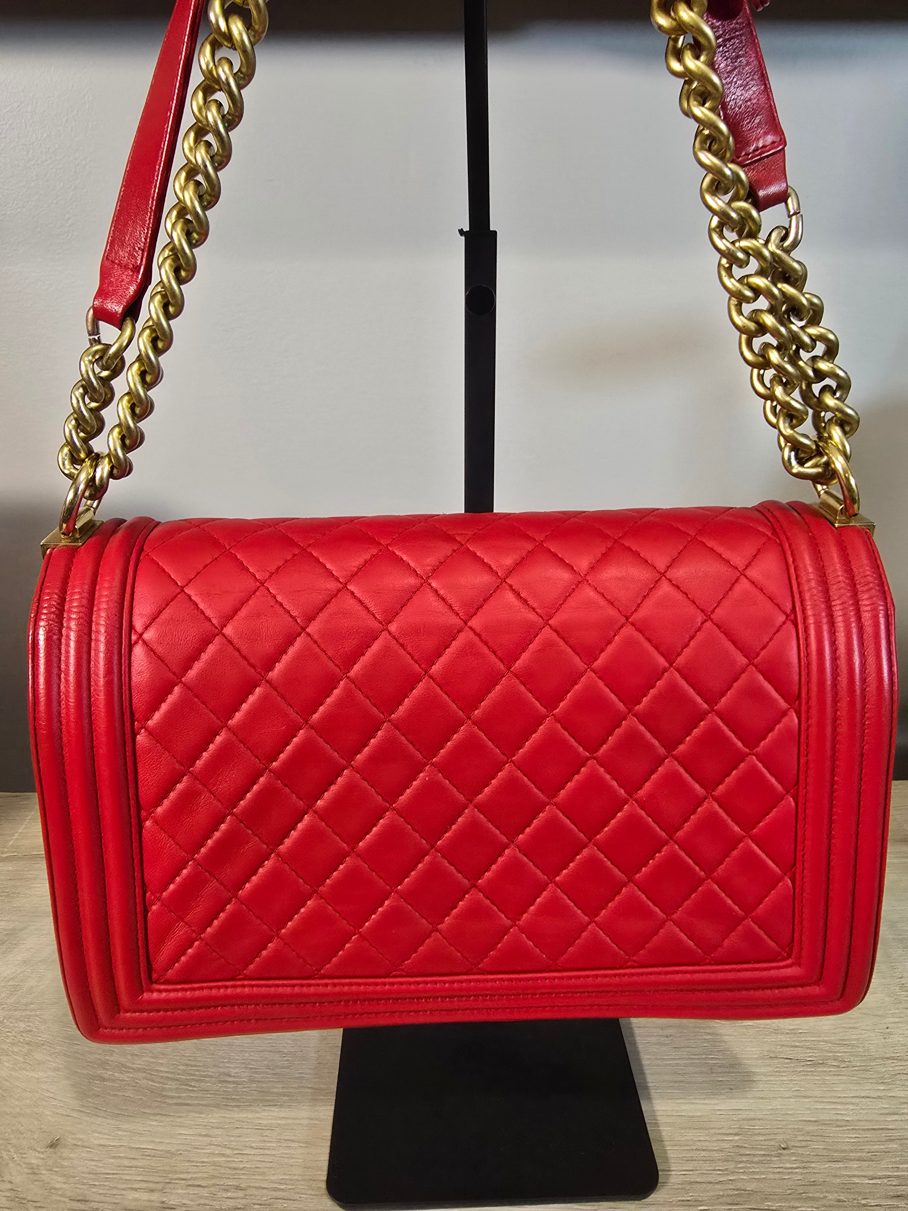 Chanel Caviar Quilted Medium Boy Bag Red Gold Hardware