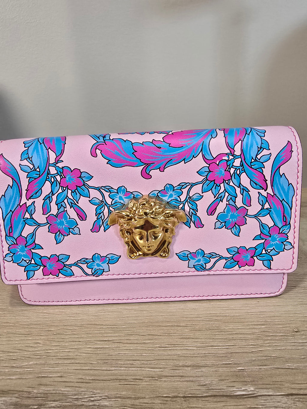Versace Baroque Technicolor Shoulder Bag Pink Calfskin Gold Hardware