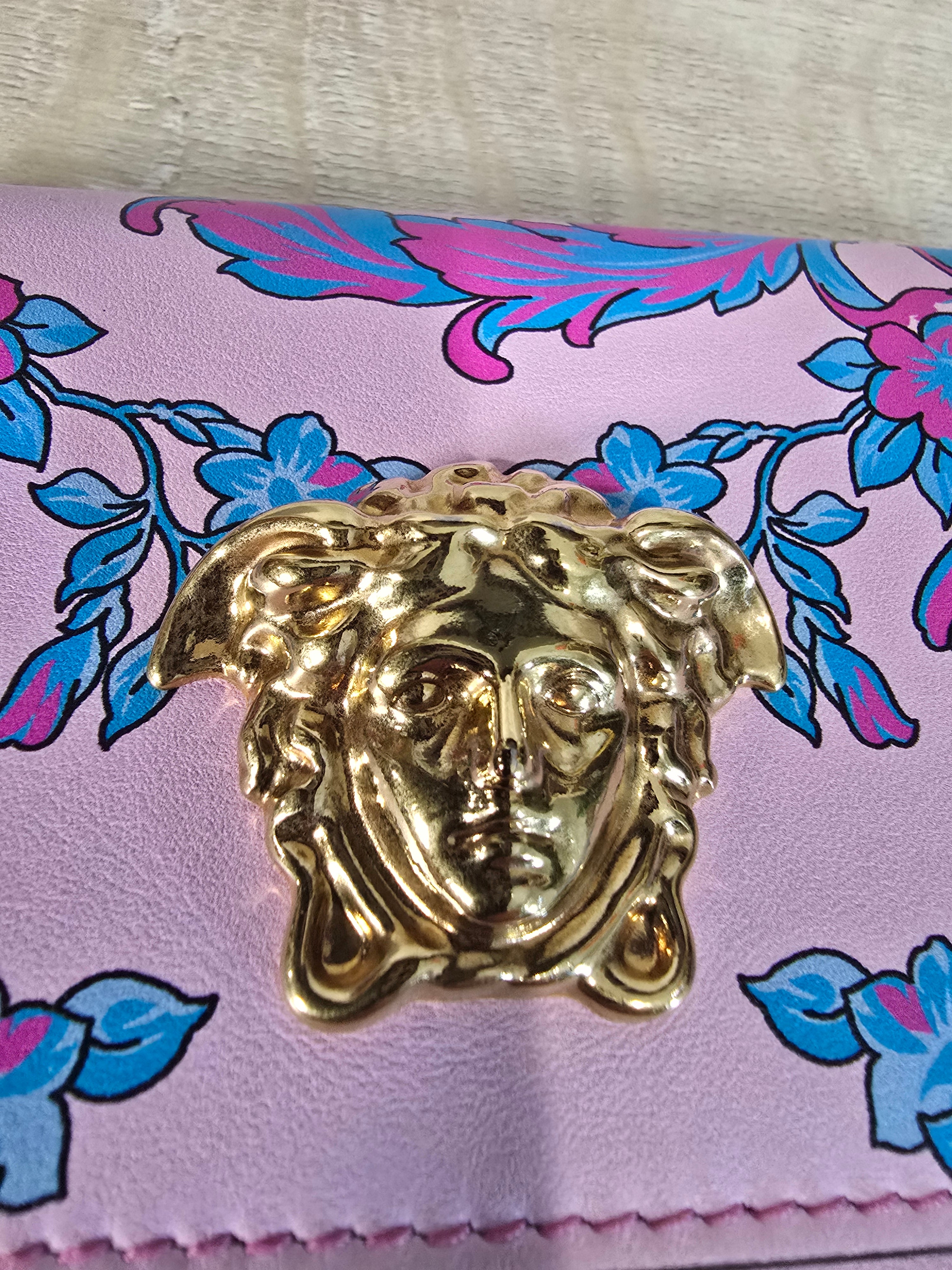 Versace Baroque Technicolor Shoulder Bag Pink Calfskin Gold Hardware