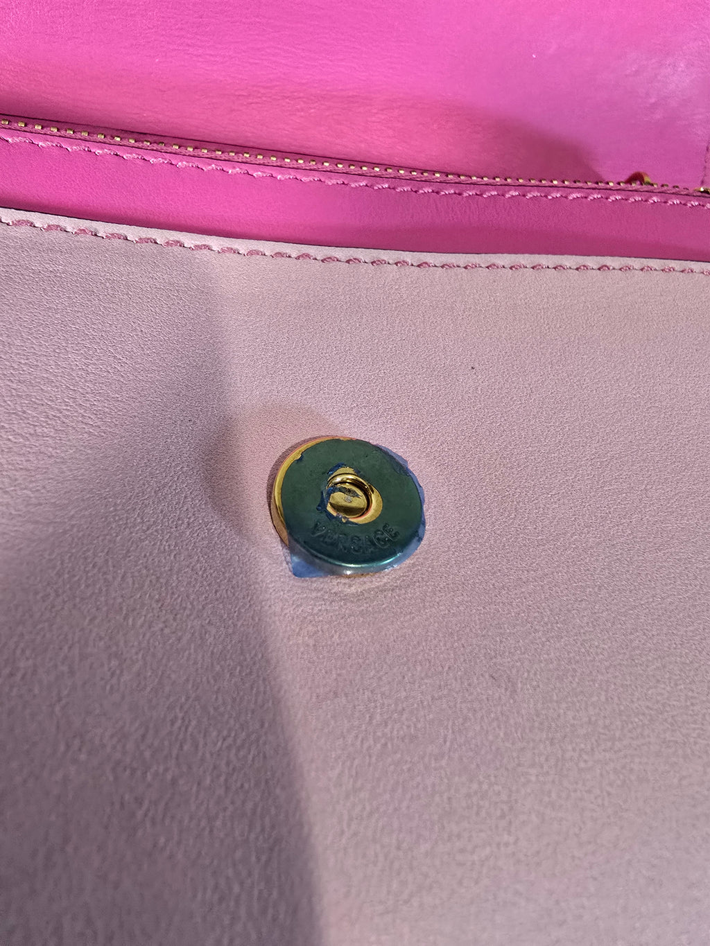 Versace Baroque Technicolor Shoulder Bag Pink Calfskin Gold Hardware