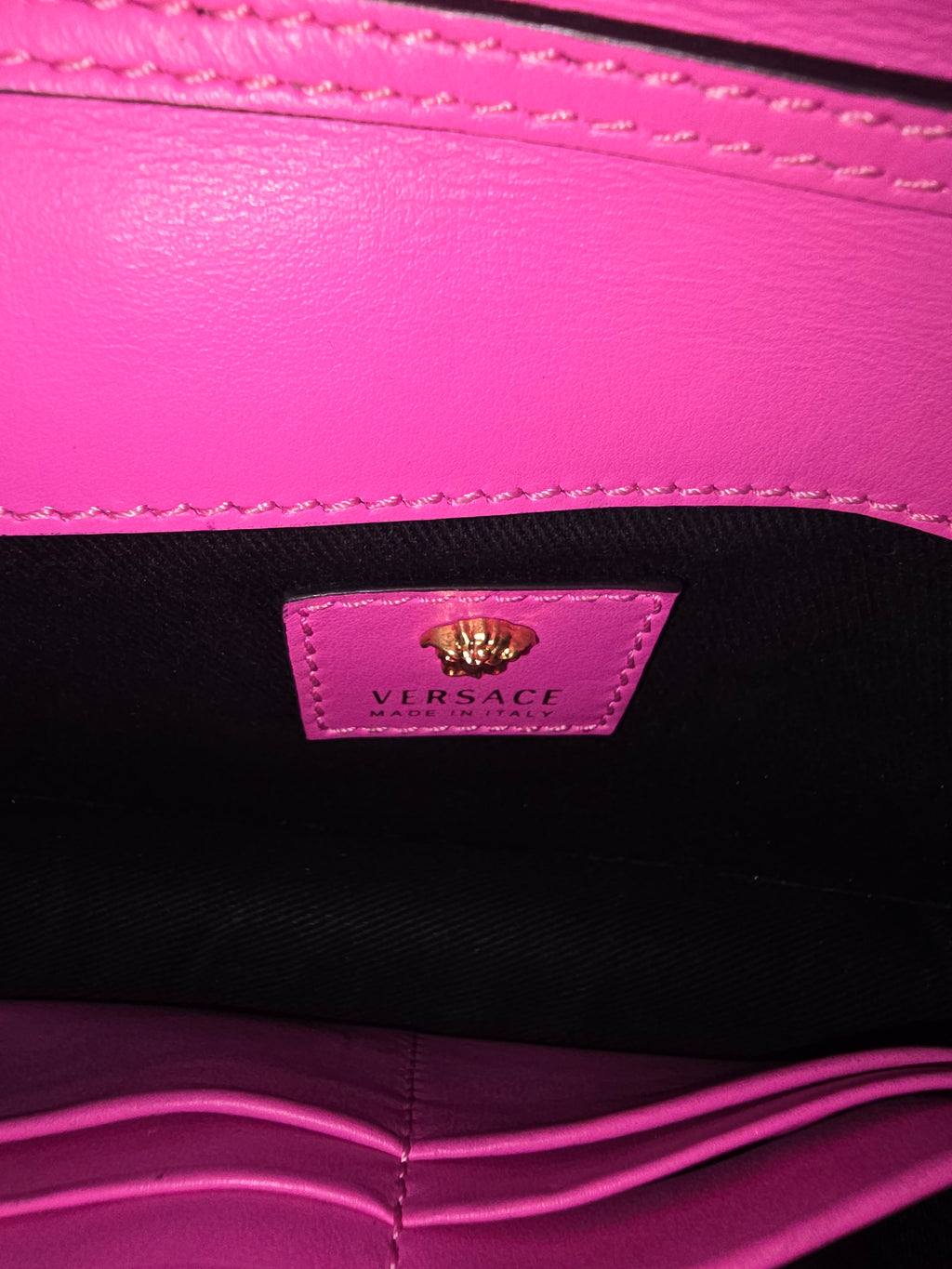 Versace Baroque Technicolor Shoulder Bag Pink Calfskin Gold Hardware