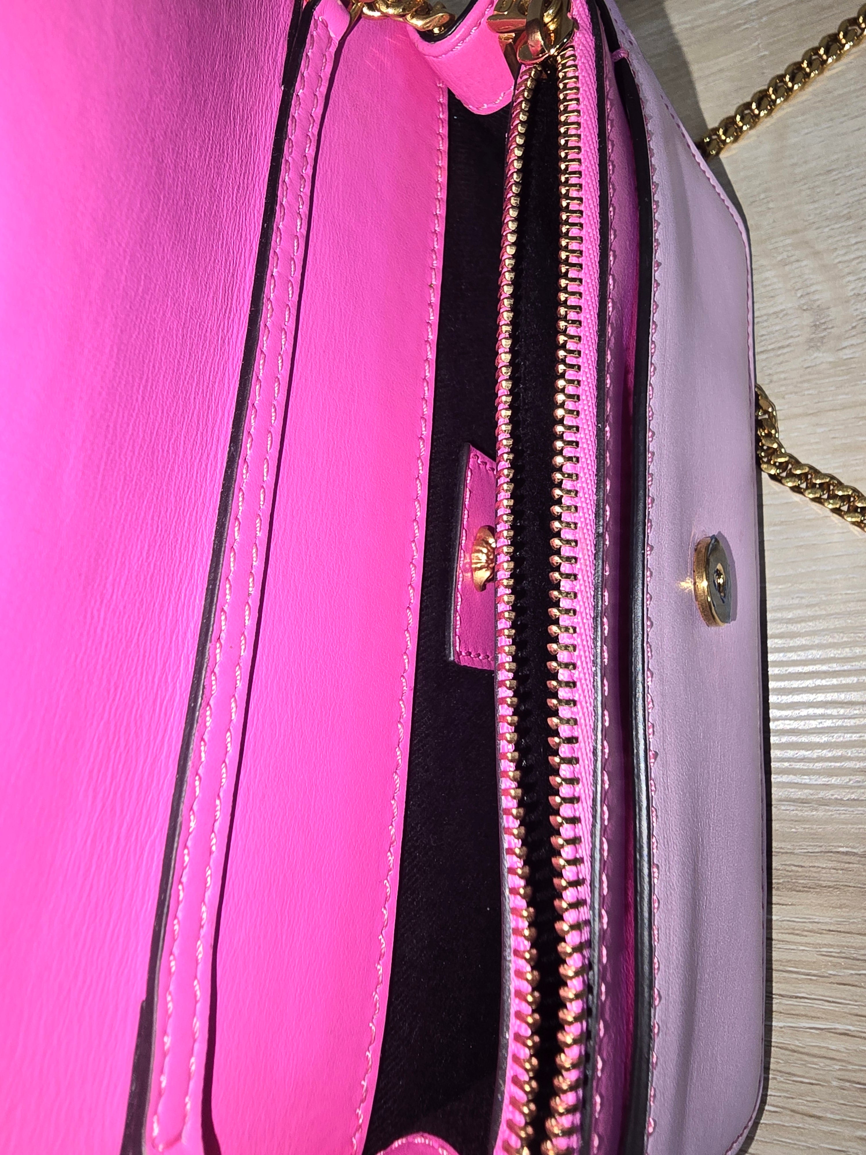 Versace Baroque Technicolor Shoulder Bag Pink Calfskin Gold Hardware