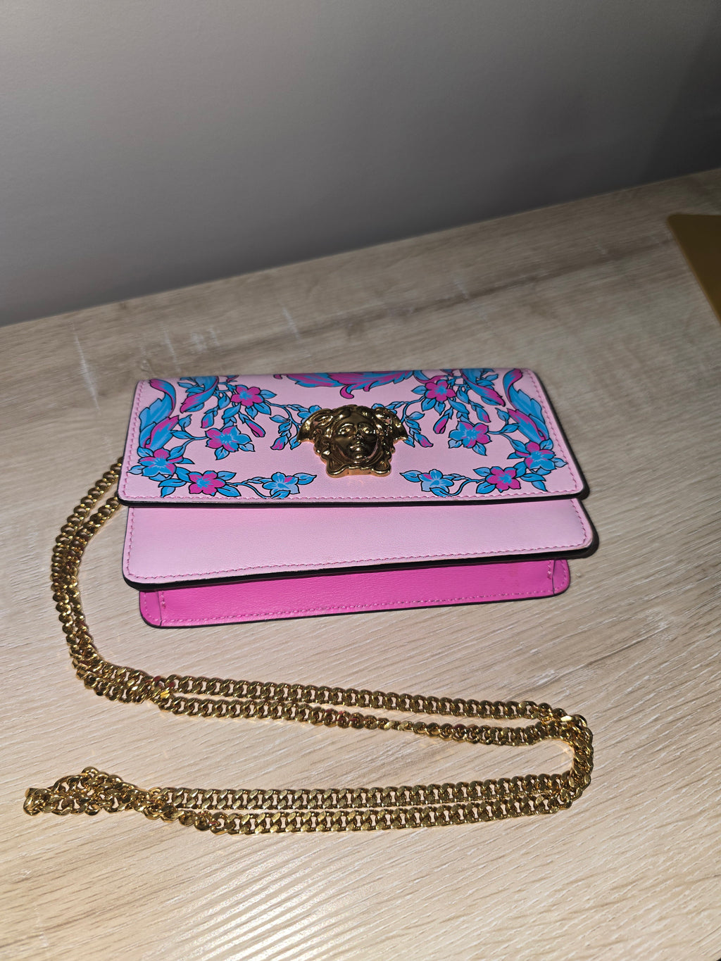 Versace Baroque Technicolor Shoulder Bag Pink Calfskin Gold Hardware