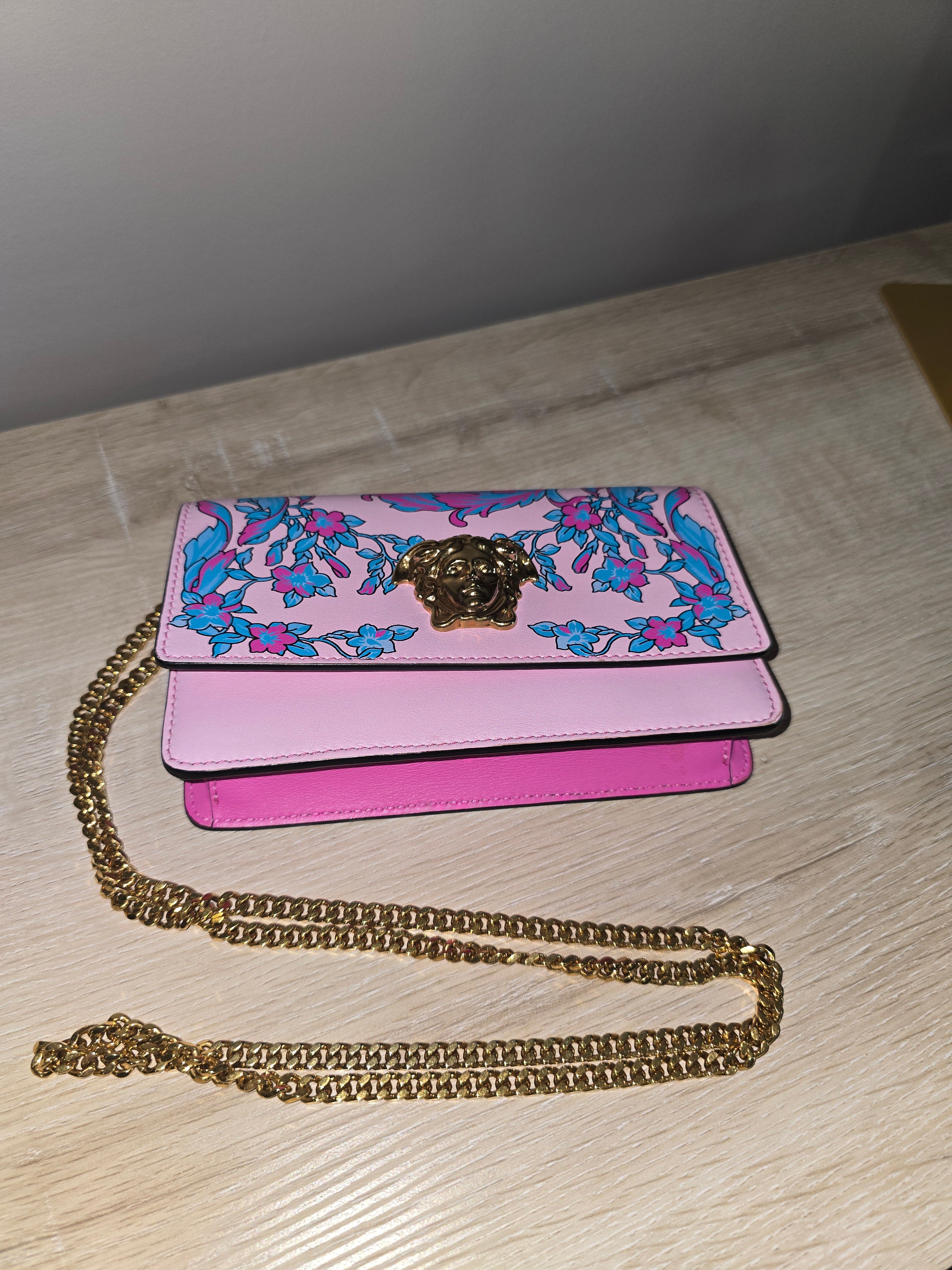 Versace Baroque Technicolor Shoulder Bag Pink Calfskin Gold Hardware