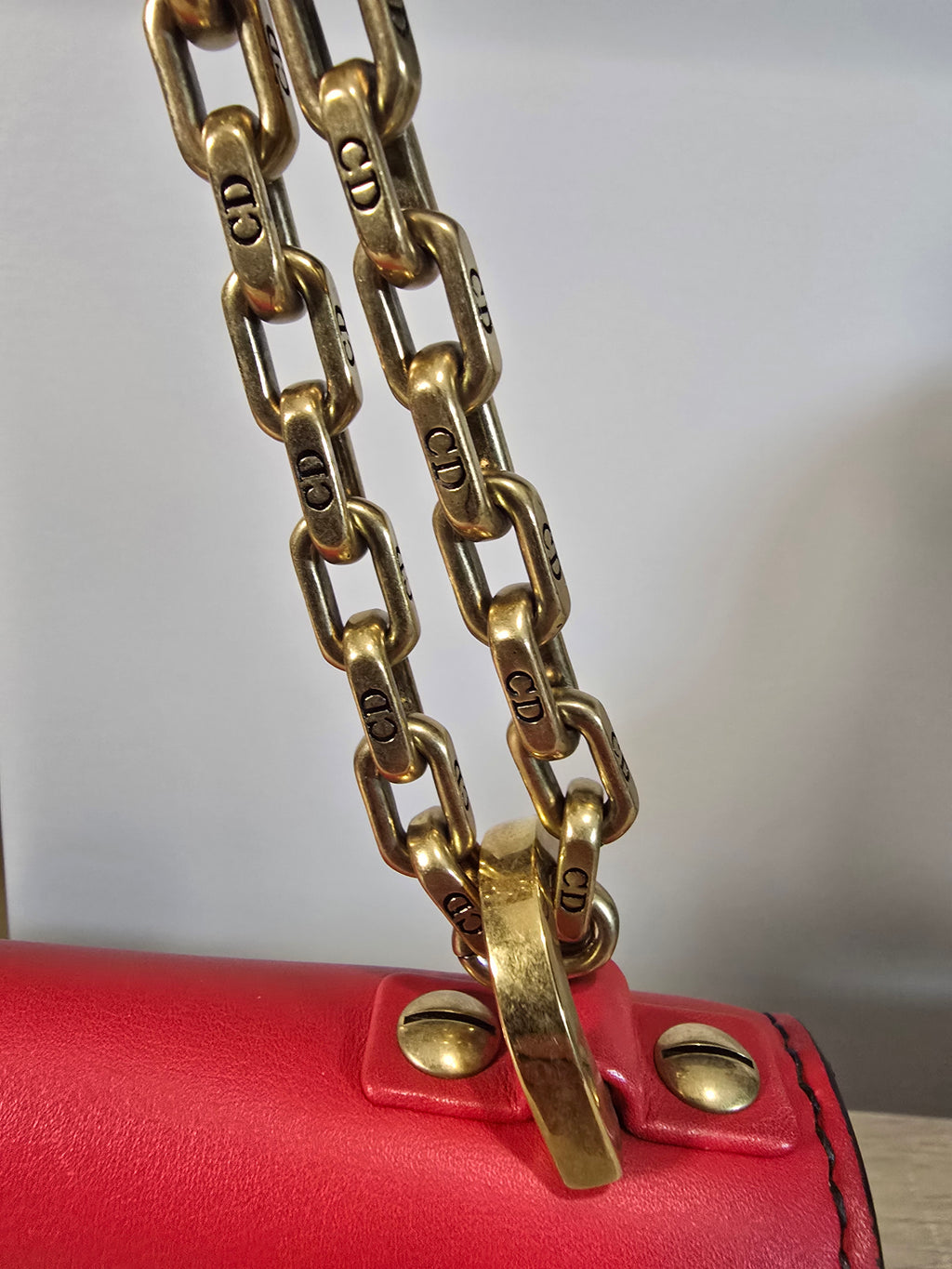 Christian Dior J'Adior Chain Flap Bag Red Smooth Leather Gold Hardware