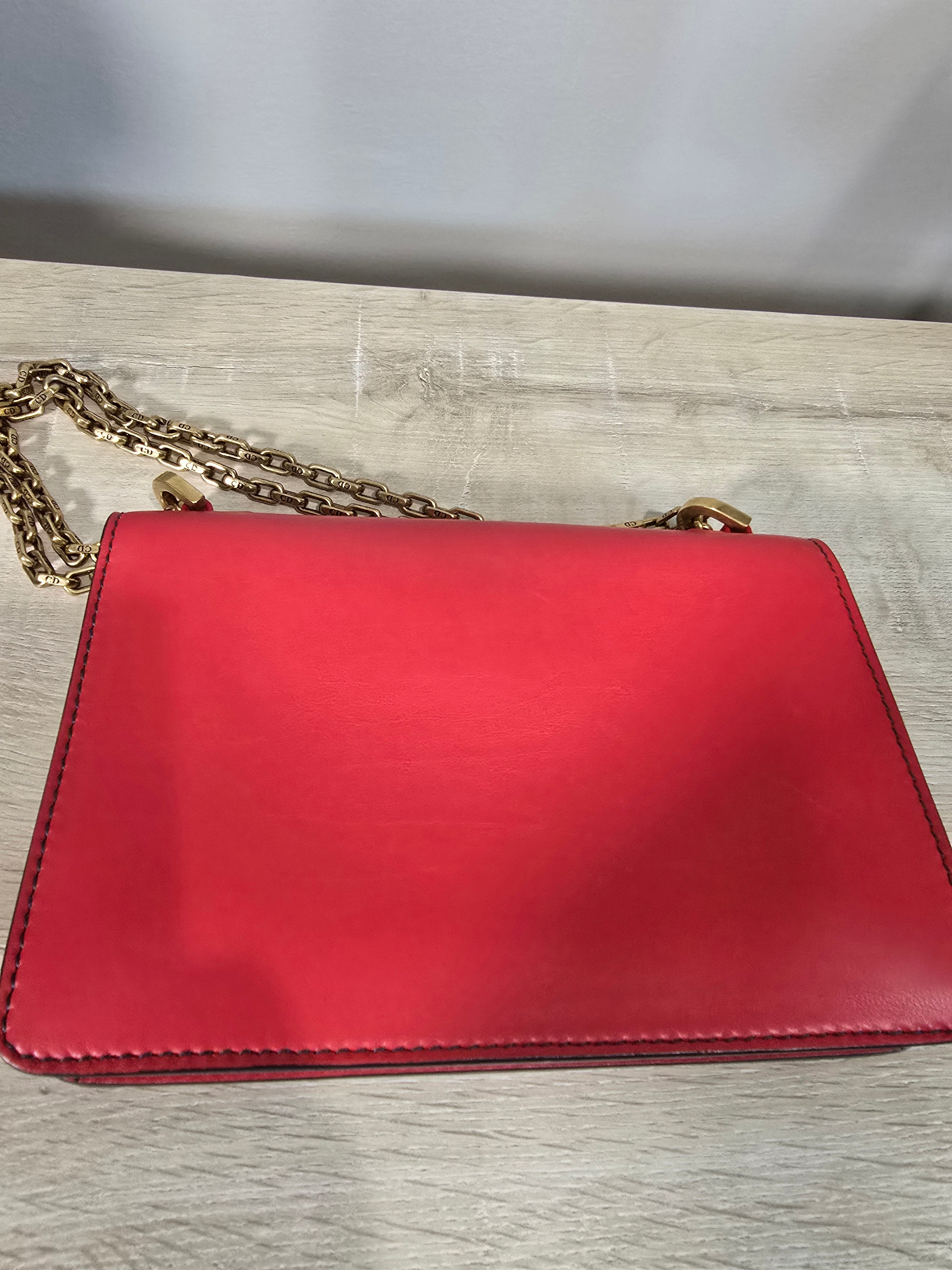 Christian Dior J'Adior Chain Flap Bag Red Smooth Leather Gold Hardware