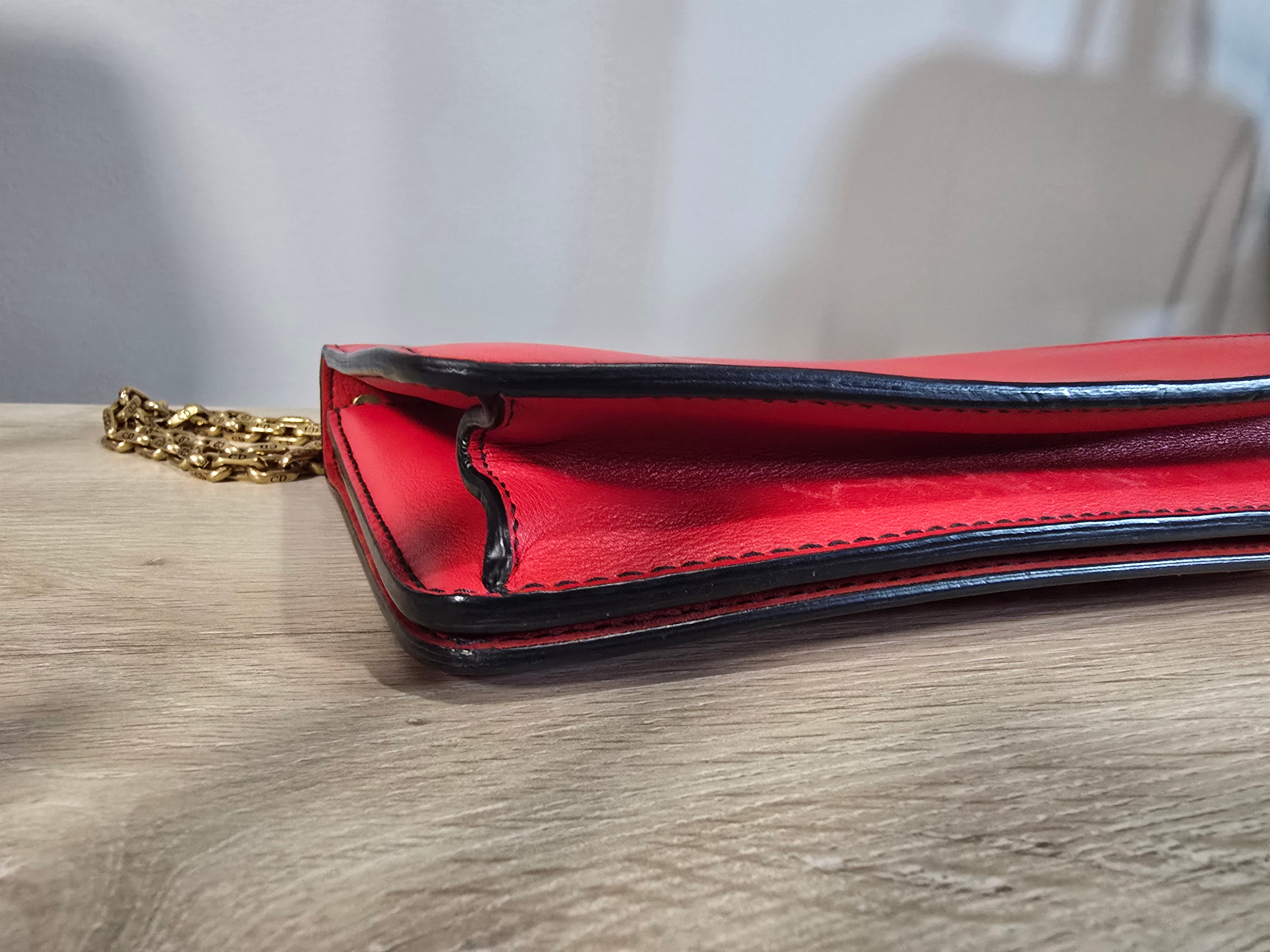 Christian Dior J'Adior Chain Flap Bag Red Smooth Leather Gold Hardware