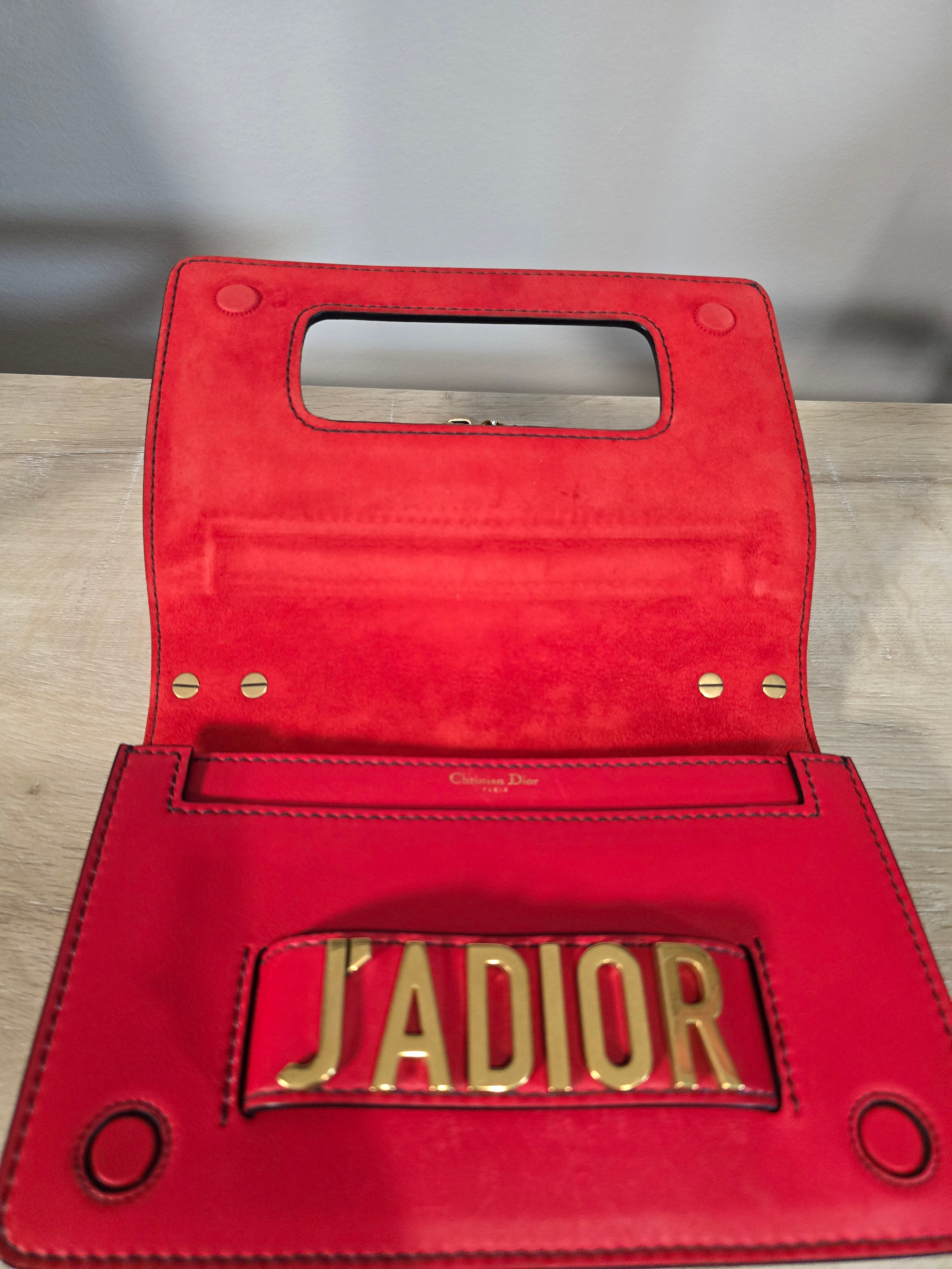 Christian Dior J'Adior Chain Flap Bag Red Smooth Leather Gold Hardware