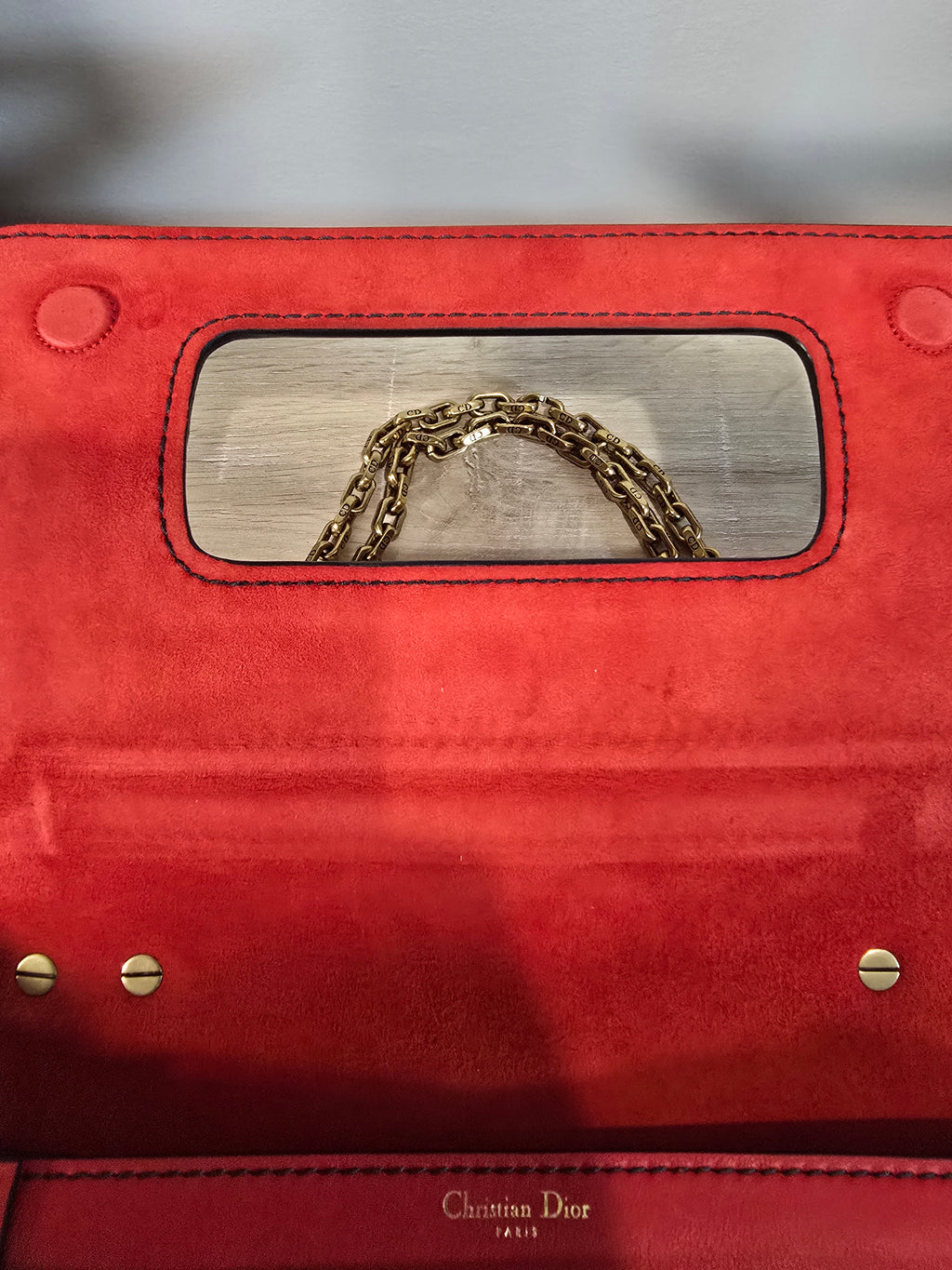 Christian Dior J'Adior Chain Flap Bag Red Smooth Leather Gold Hardware