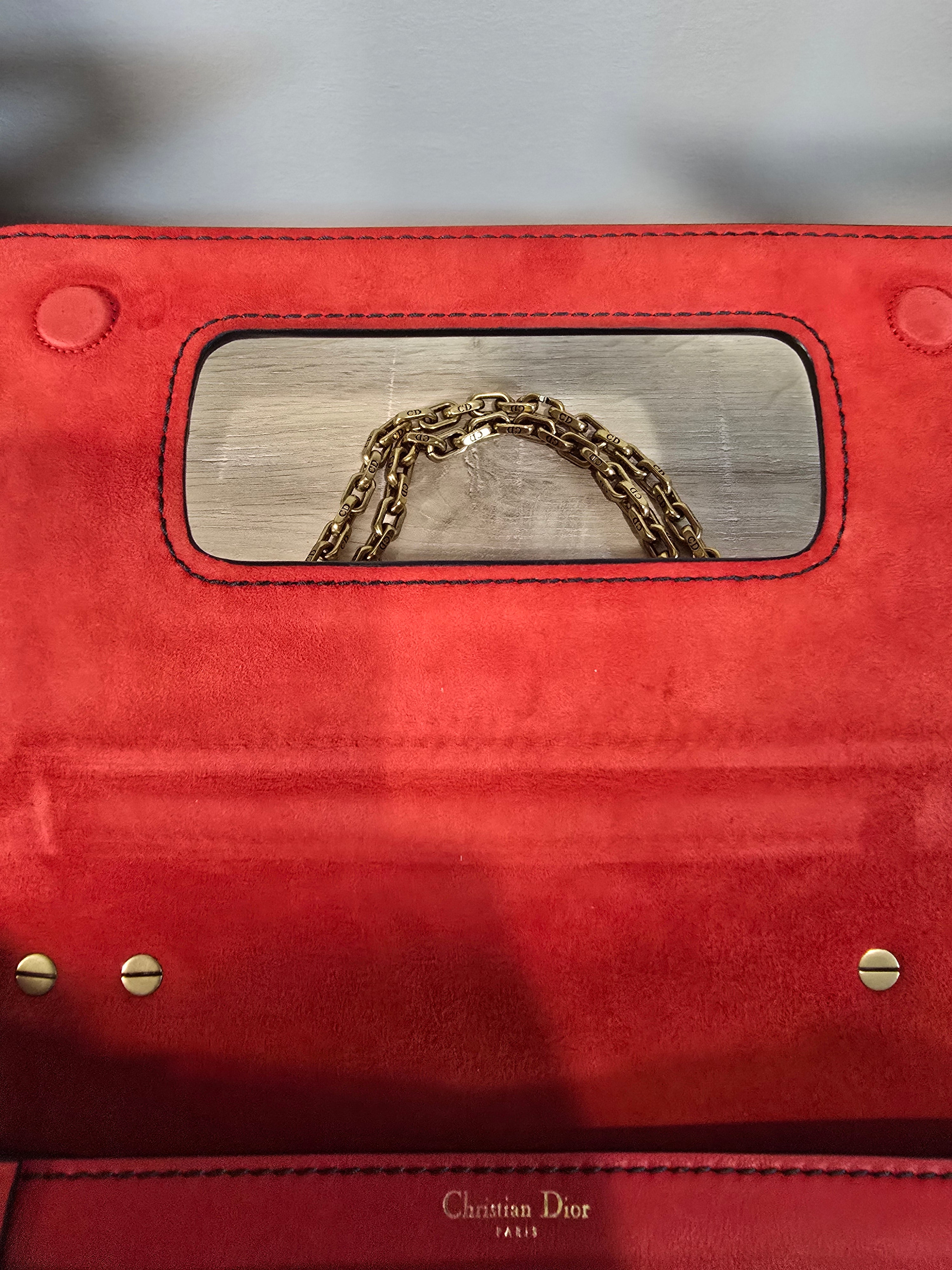Christian Dior J'Adior Chain Flap Bag Red Smooth Leather Gold Hardware